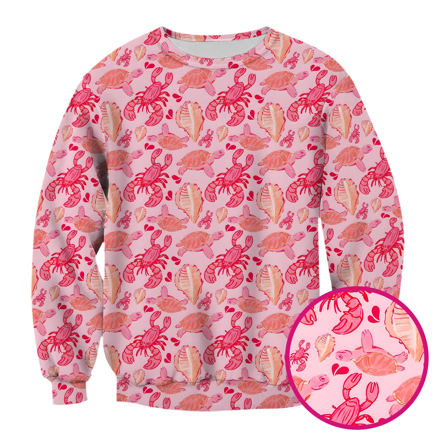 Pink Sea Turtle Lobster Shell Pattern Scrub Top, Coastal Ocean Nursing Uniform for Women