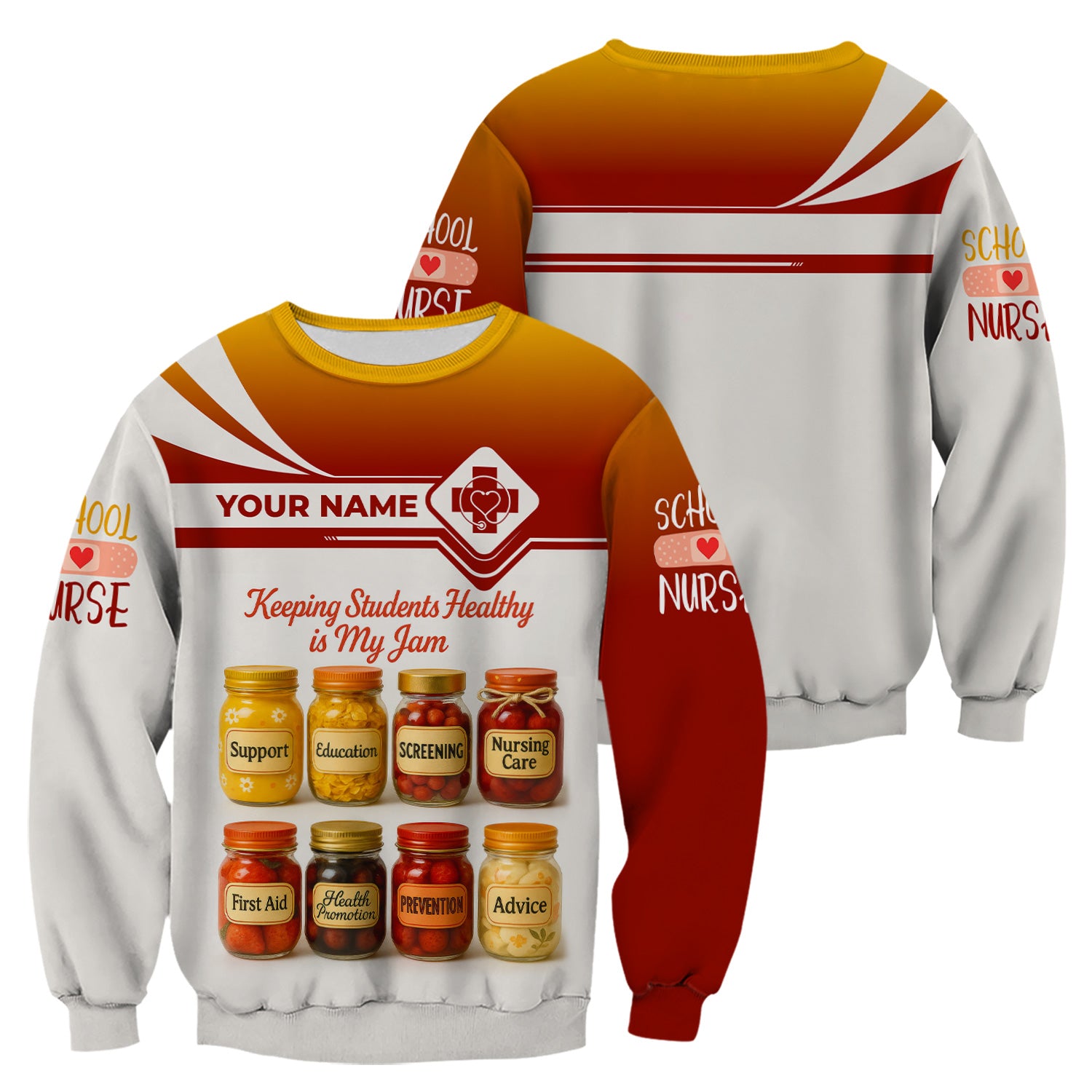 Custom Funny School Nurse Scrub - My Jam Jar Design with Custom Name - Back to School Nurse Gift for Women, RN, LPN