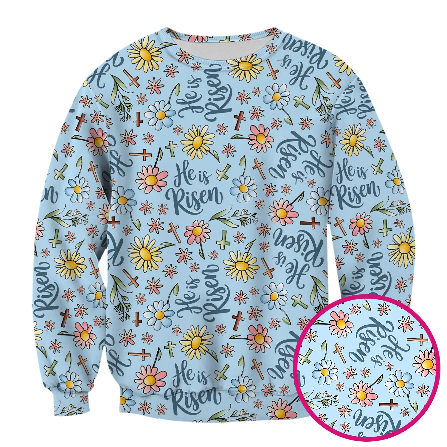 He Is Risen Cross Flower Pattern Scrub Top, Comfortable Scrubs For Nurses