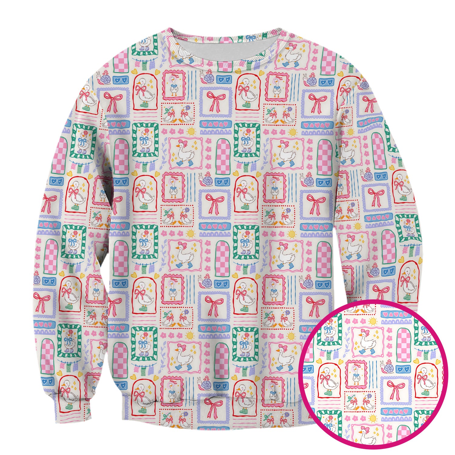 Adorable Nurse Goose Ribbon Patchwork Frame Pattern Scrub Top, Comfortable Scrubs for Nurses