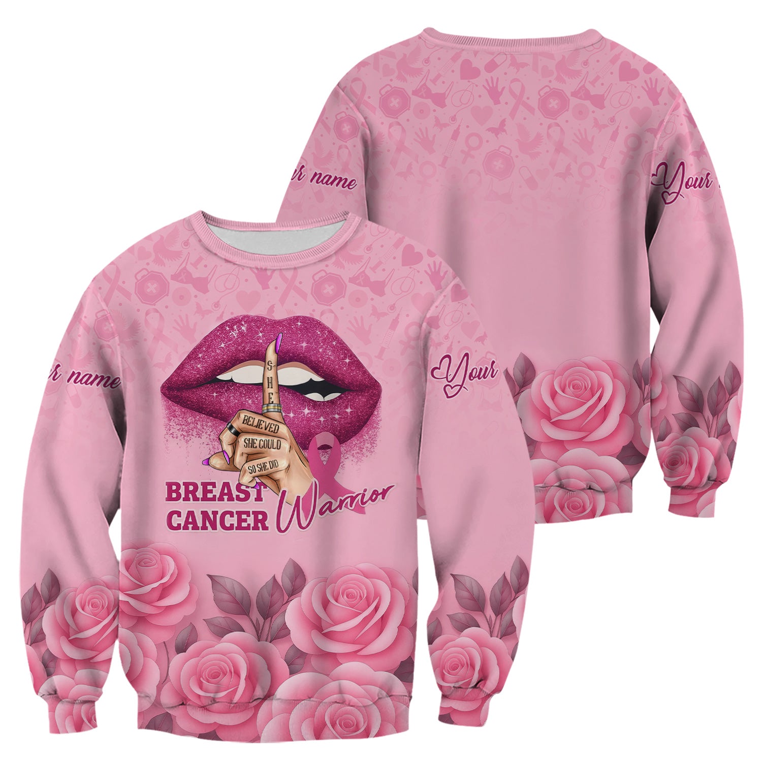 Custom Breast Cancer Awareness Floral Scrub - Pink Ribbon & Rose Pattern Graphic - Gift for RN LPN CNA