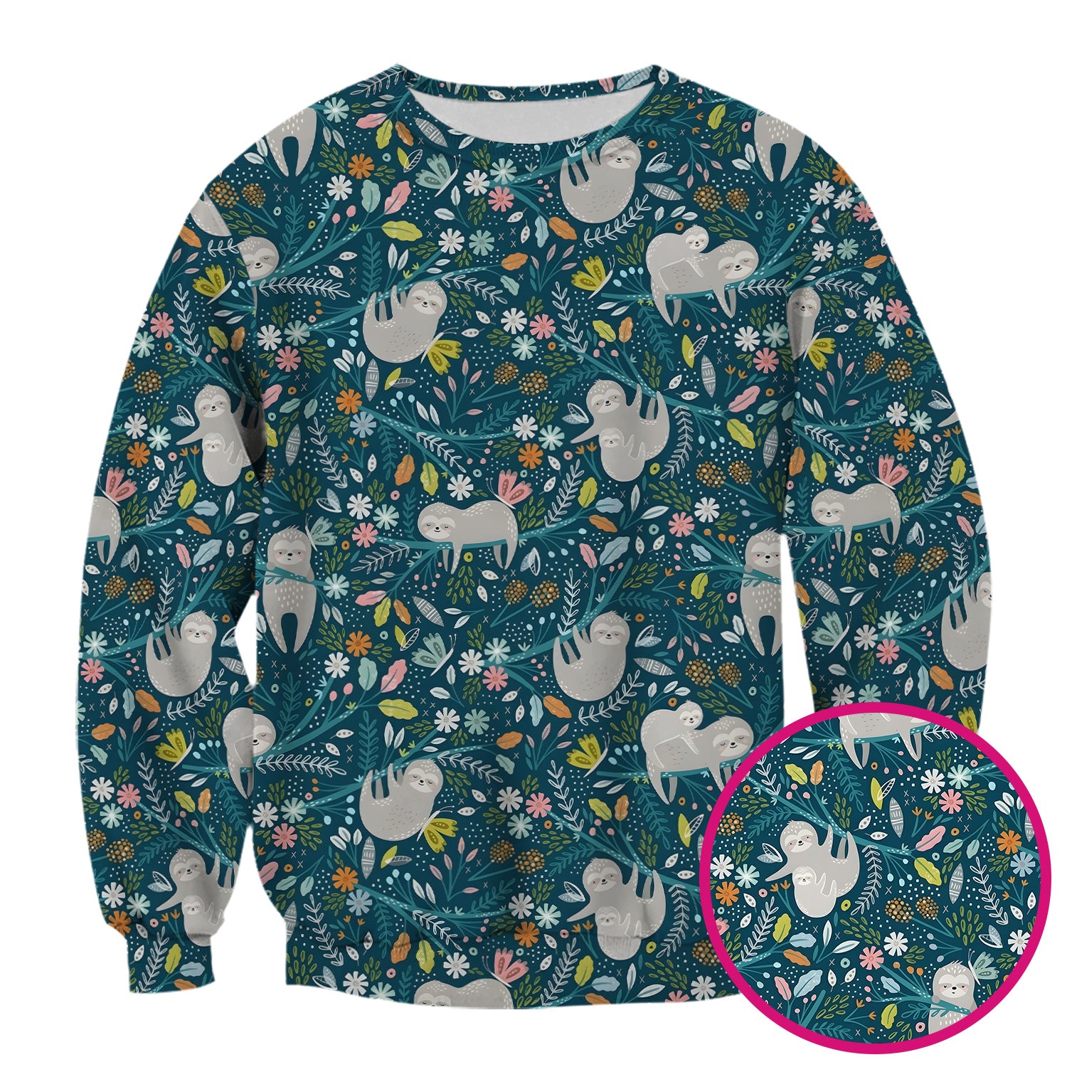 Cute Sloth Jungle Leaf Floral Pattern Scrub Top, Breathable Fabrics Nursing Uniform