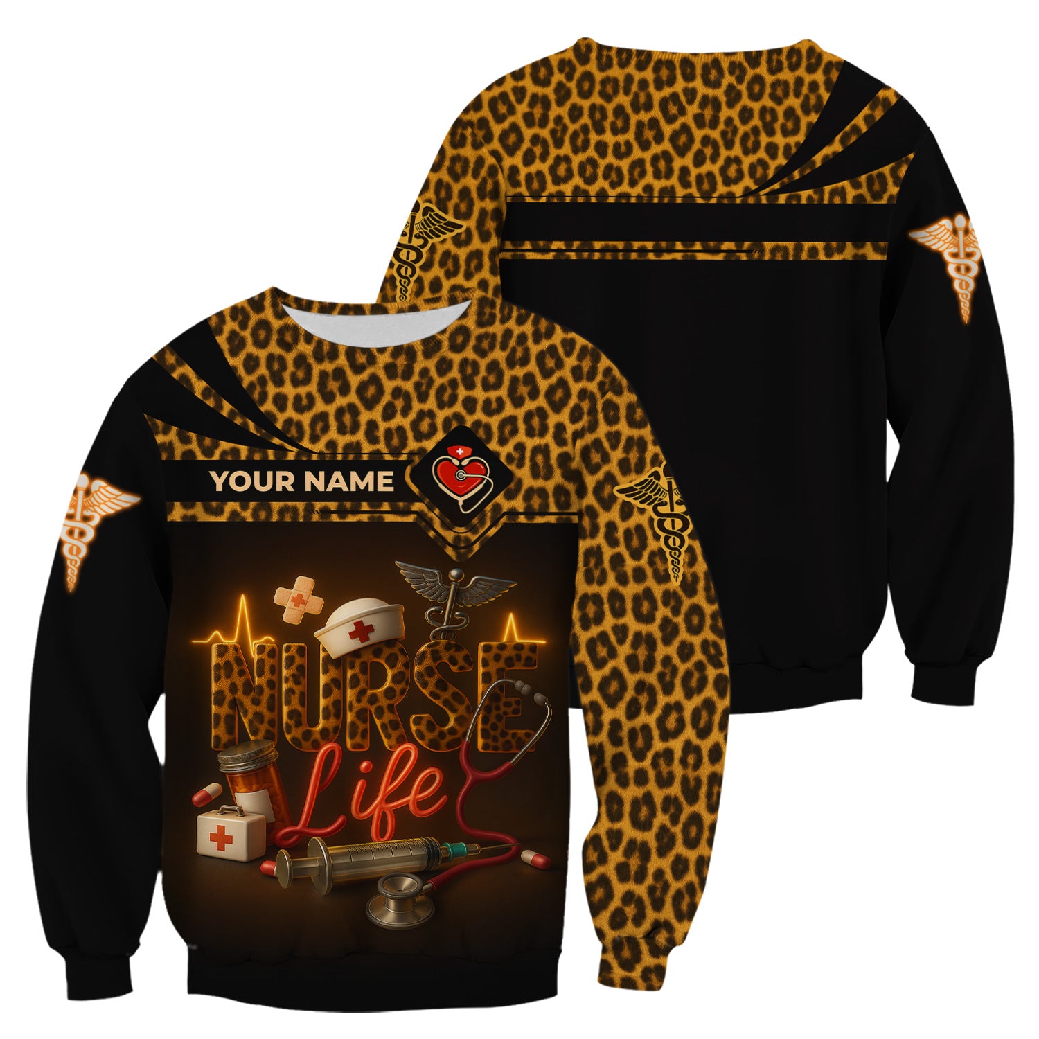 Personalized Nurse Life Shirt - Wild Cheetah Print with Medical Icons - Custom Name Gift for RN, CNA, LPN