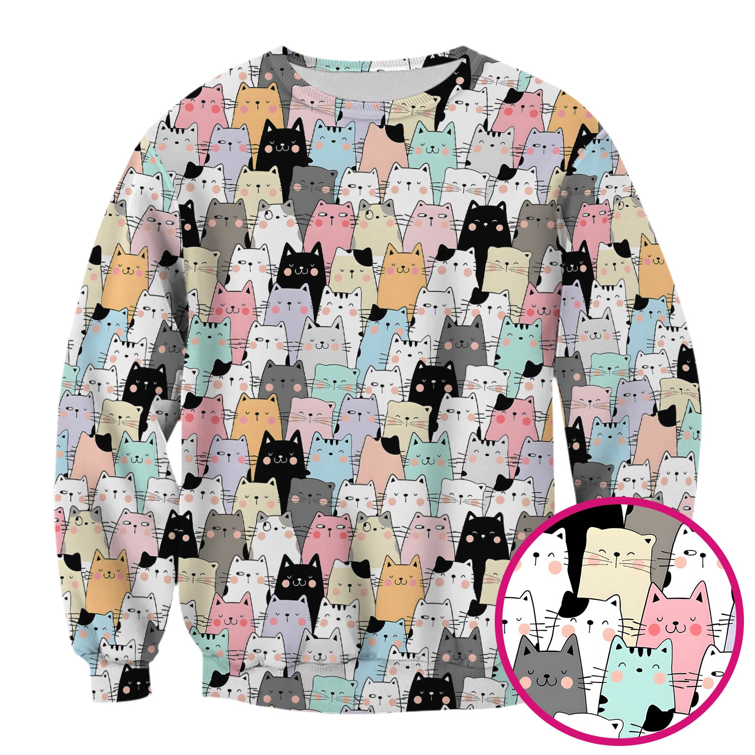 Playful Cartoon Cat Crowd Pattern Scrub Top, Comfortable Scrubs for Nurses