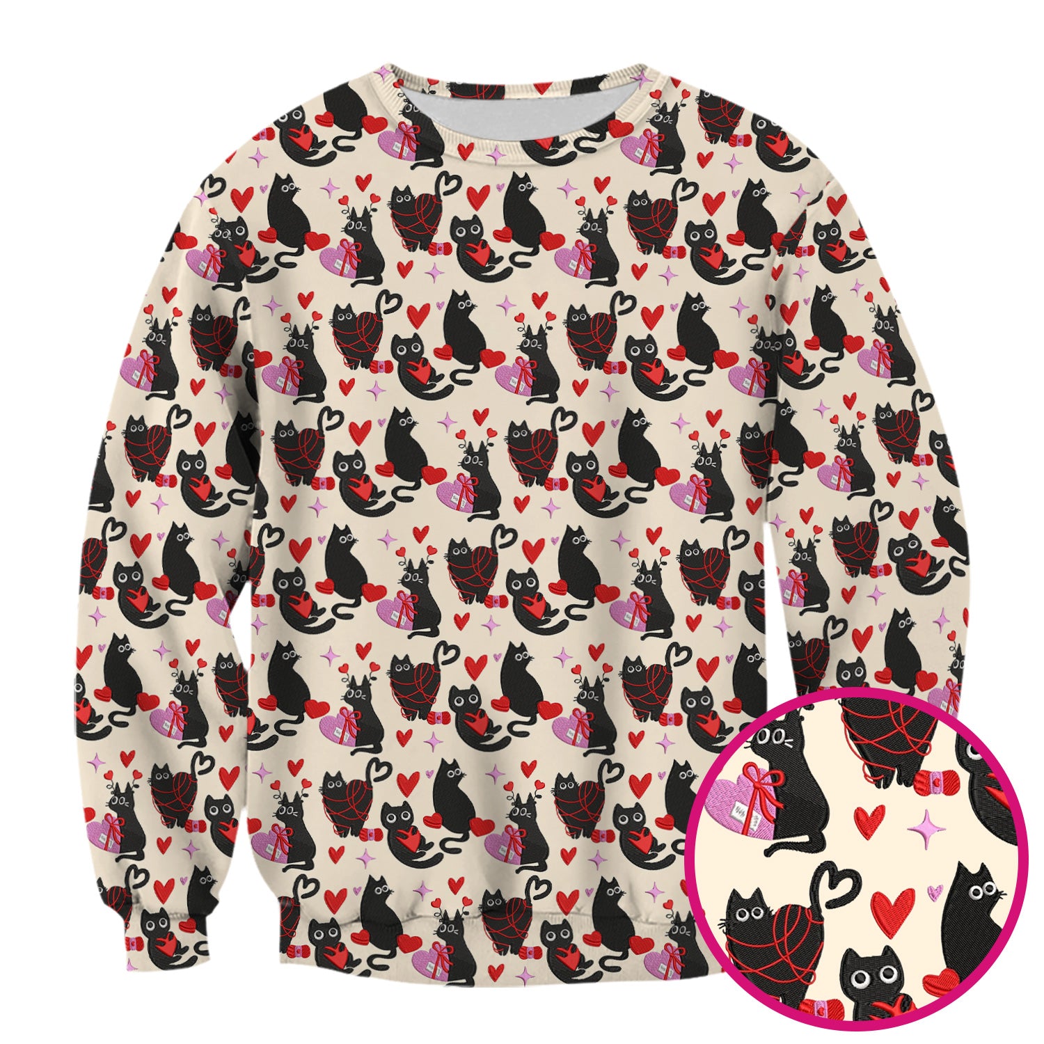 Valentine’s Day Scrub Top, Cute Black Cat With Heart Pattern Nurse Shirt, Breathable Fabrics Nursing Uniform