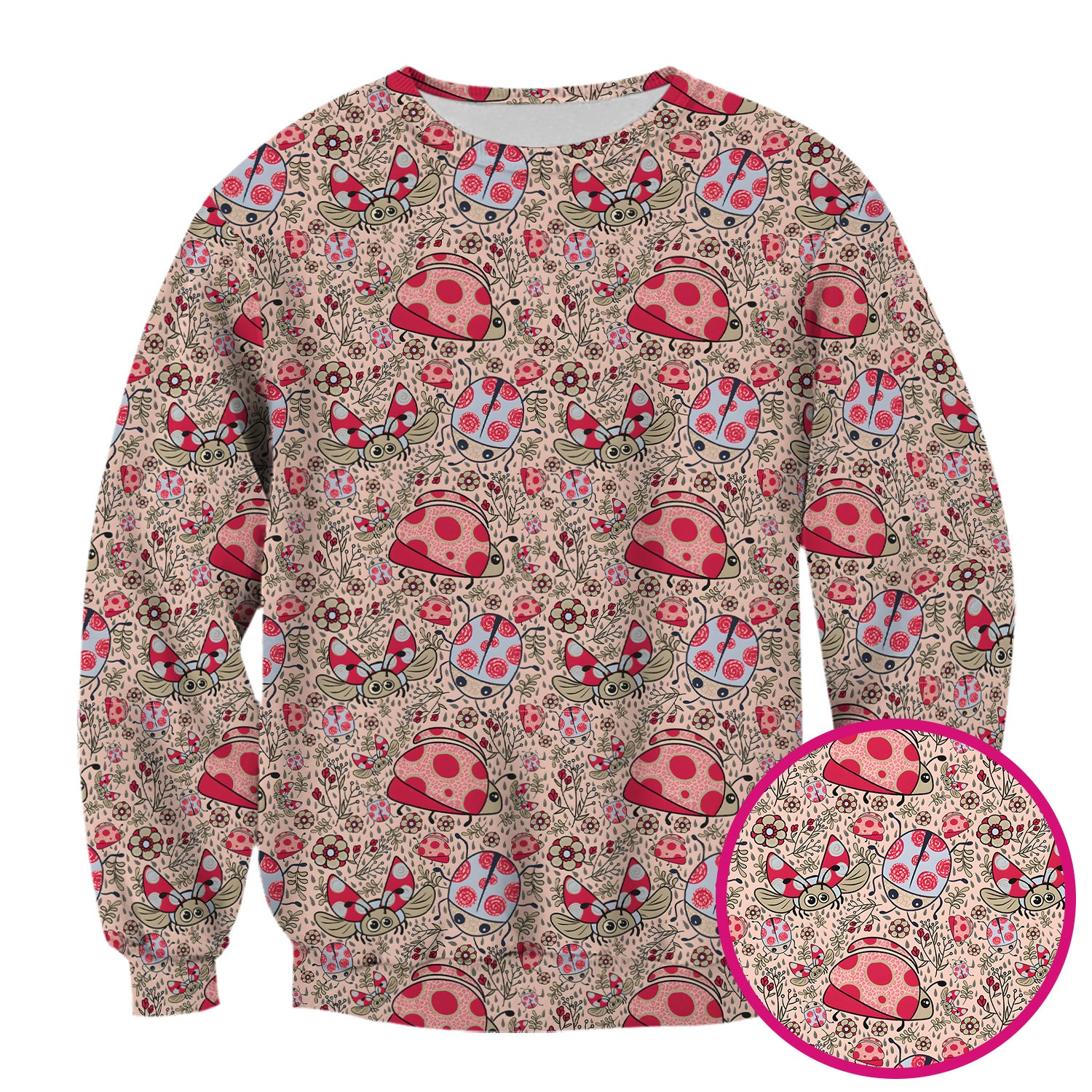 Cute Ladybug Rain Garden Pattern Scrub Top, Breathable Fabrics Nursing Uniform