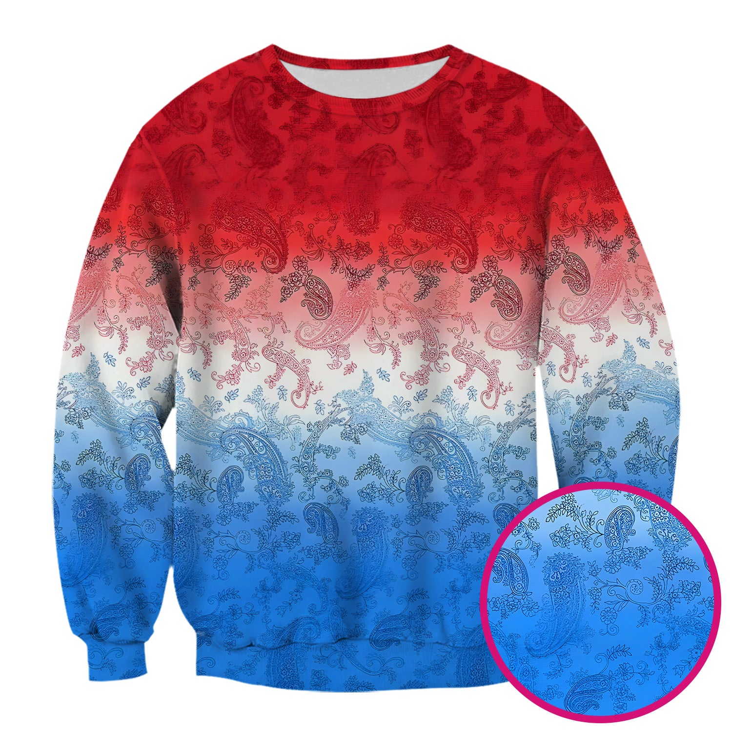 Red Blue Paisley Ombre Pattern Scrub Top, Comfortable Scrubs for Nurses