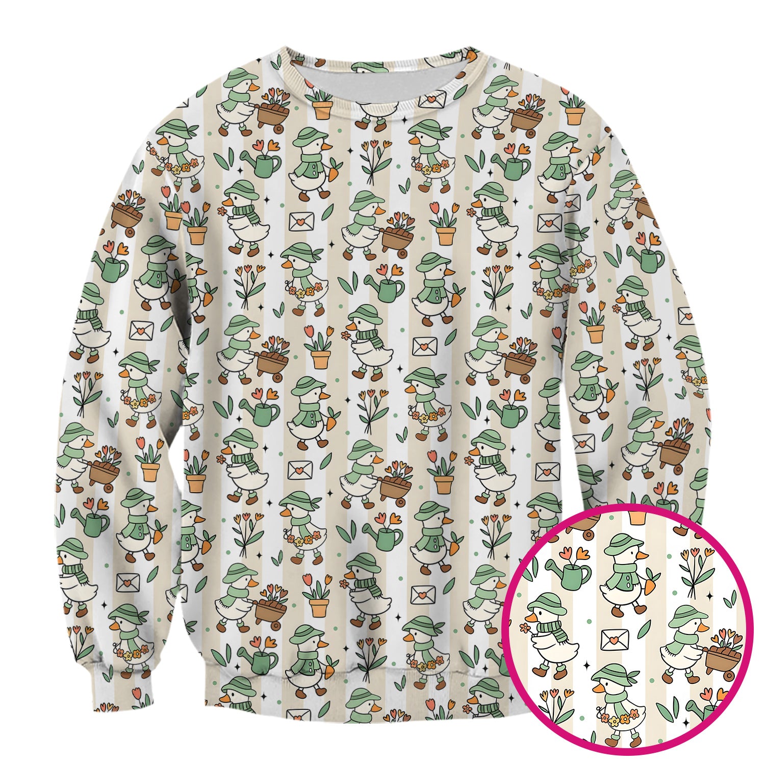 Cute Gardening Duck Floral Pattern Scrub Top, Comfortable Scrubs for Nurses
