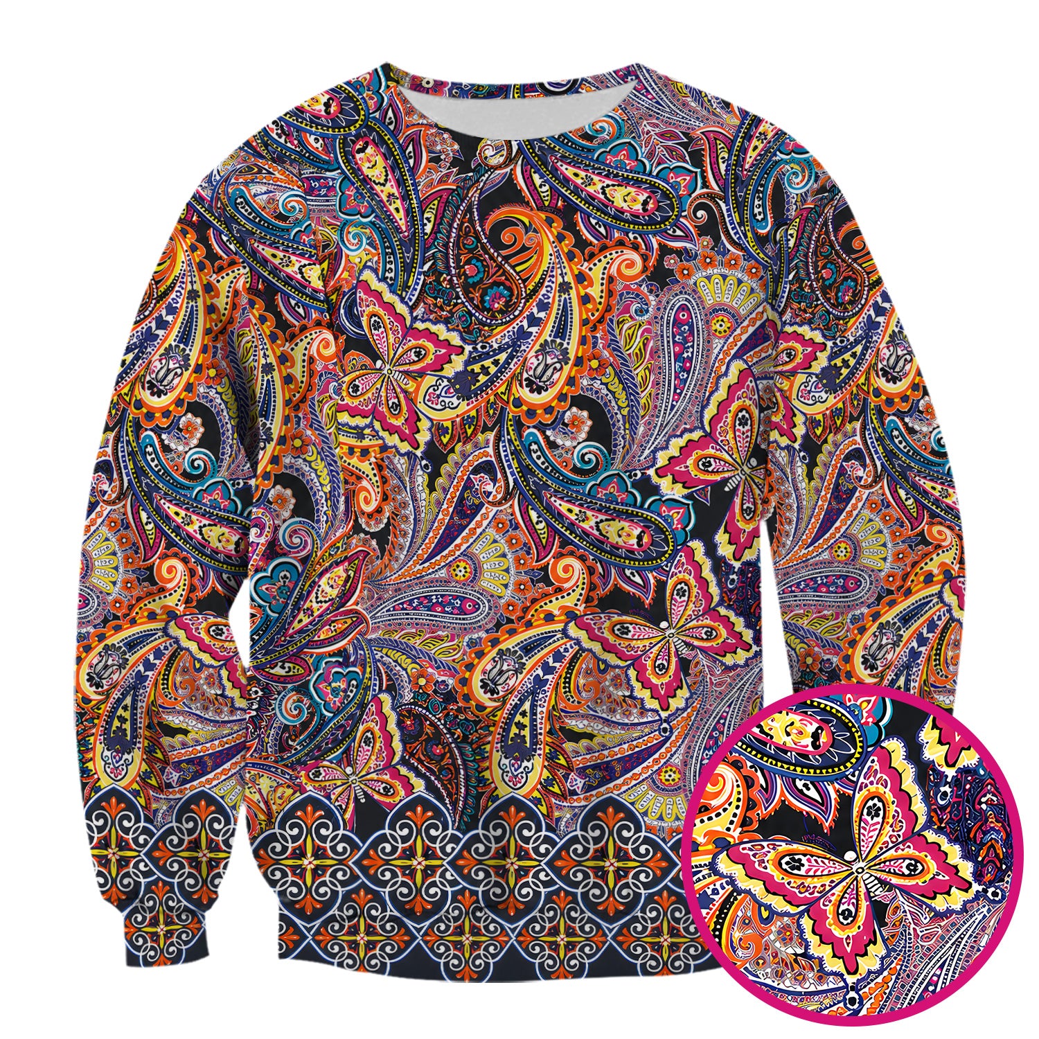 Colorful Bohemian Paisley Floral Pattern Scrub Top, Comfortable Scrubs for Nurses