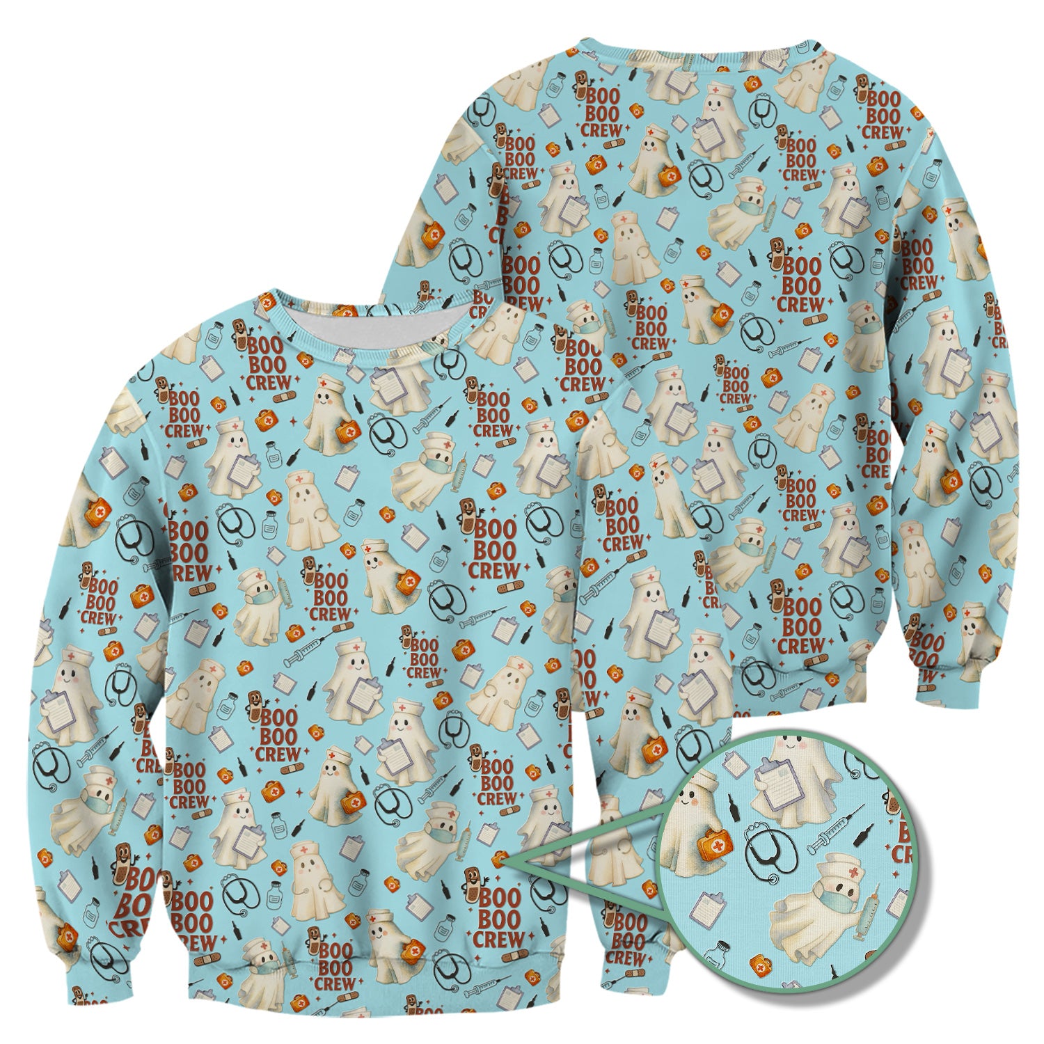 Halloween Nurse Scrub Top for Women - Cute Boo Boo Crew Medical Shirt - Gift for RN LPN CNA Healthcare Staff