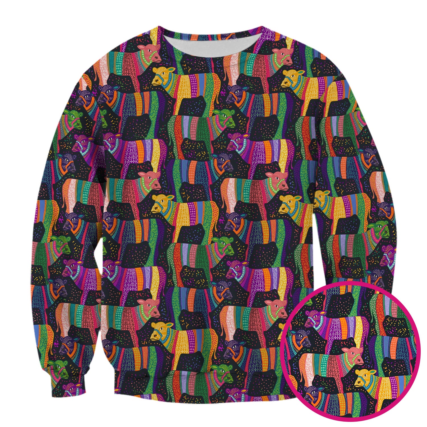 Vibrant Patchwork Rainbow Cow Pattern Scrub Top, Comfortable Scrubs for Nurses