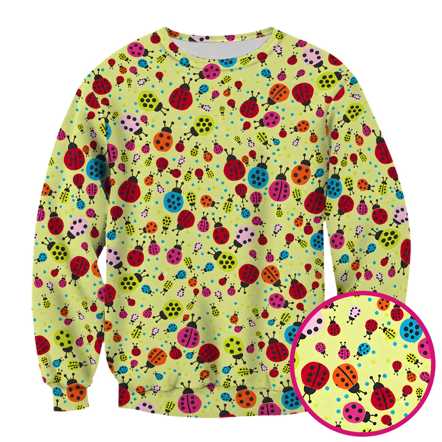 Colorful Ladybug Garden Pattern Scrub Top, Comfortable Scrubs for Nurses