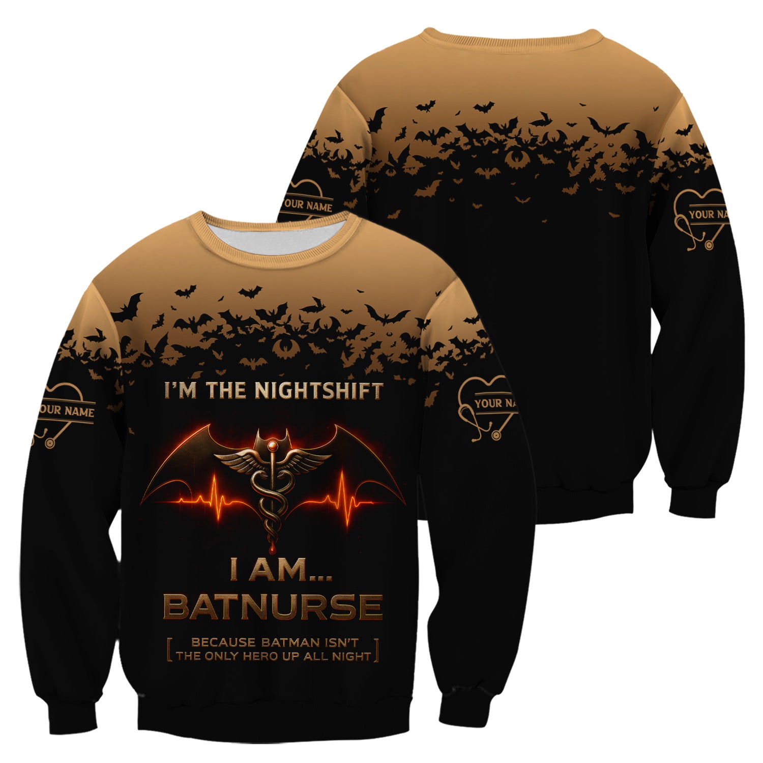 Custom Name Funny Batnurse Scrub Top - I'm the Nightshift RN LPN CNA Uniform - Halloween Gift for Healthcare Workers Nightshift Nurses