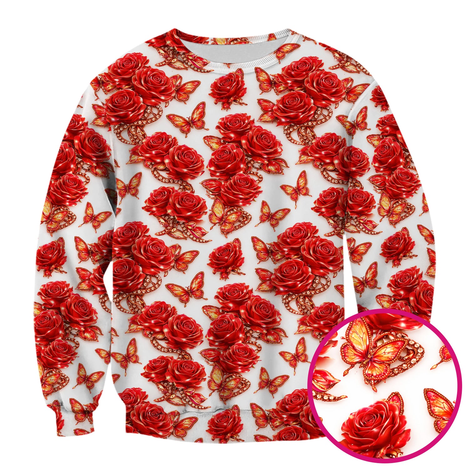 Red Rose and Butterfly Pattern Scrub Top, Comfortable Scrubs for Nurses
