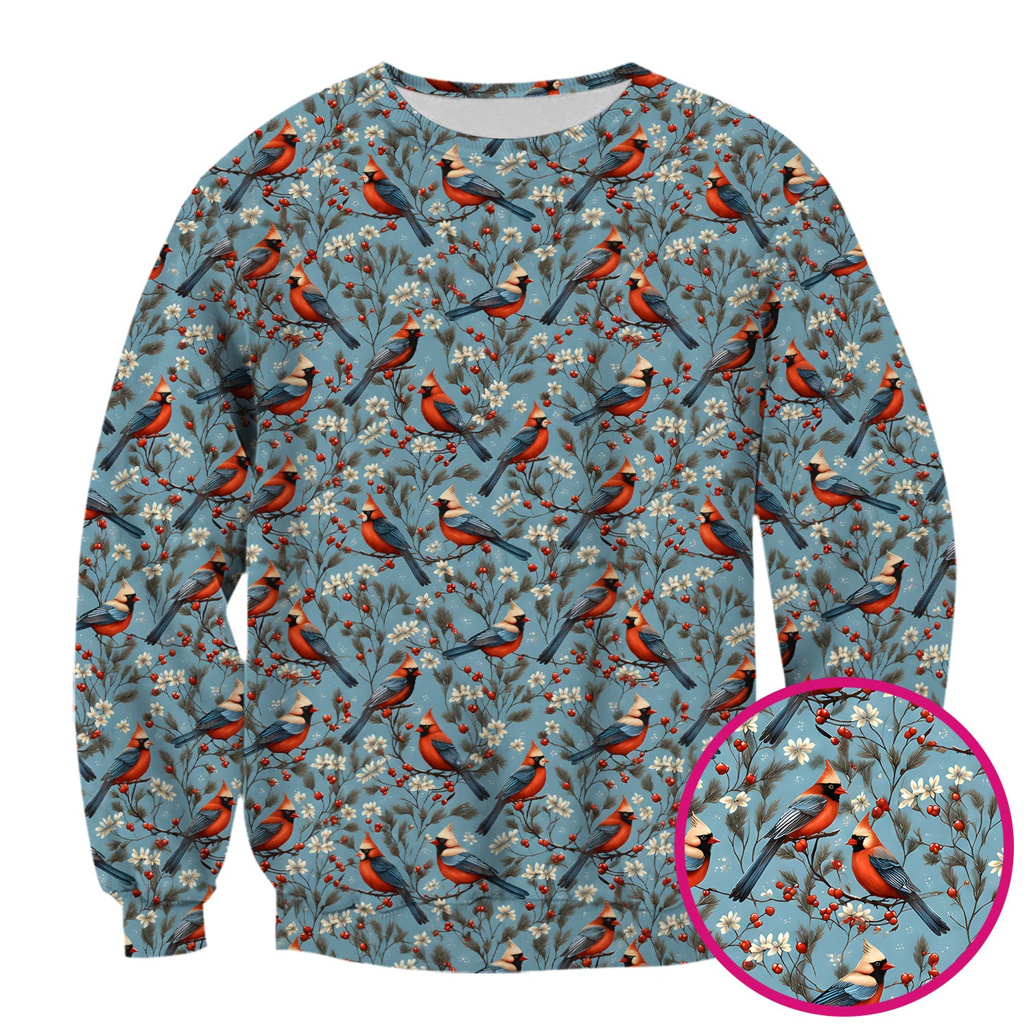 Cute Cardinal Berry Blossom Pattern Scrub Top, Comfortable Scrubs for Nurses