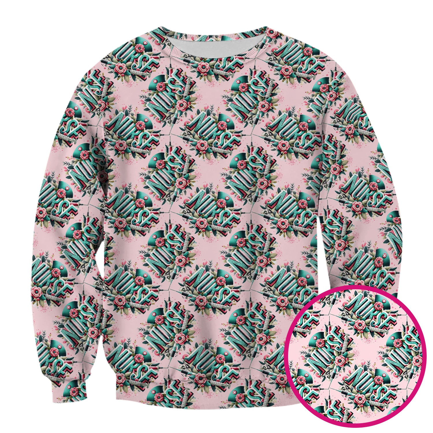 Cute Nurse Typography Floral Medical Pattern Scrub Top, Comfortable Scrubs for Nurses