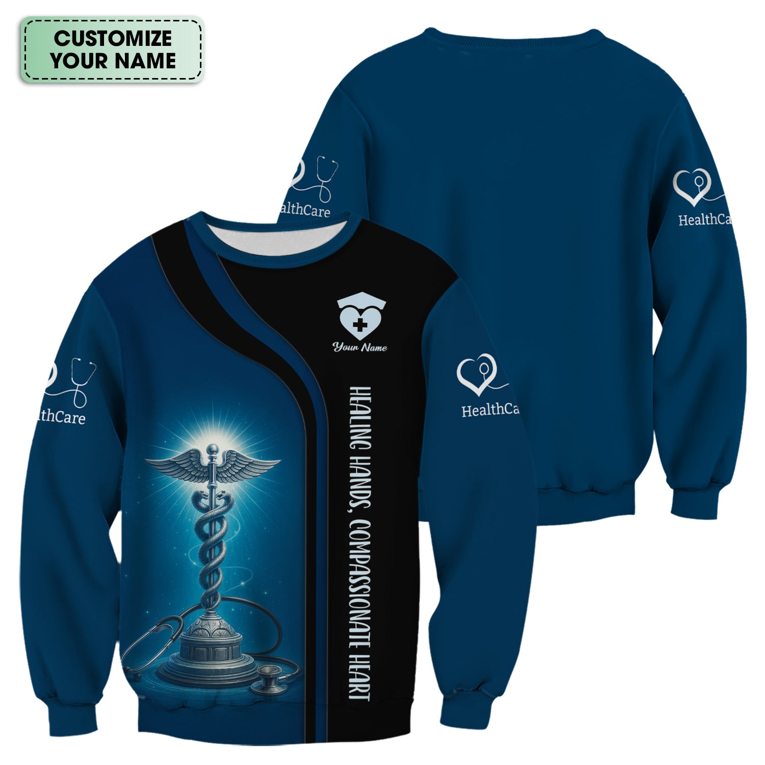 Custom Healing Hands Scrub Top with Caduceus - Personalized Medical Uniform for Nurse RN CNA LPN - Inspirational Gift for Healthcare Workers