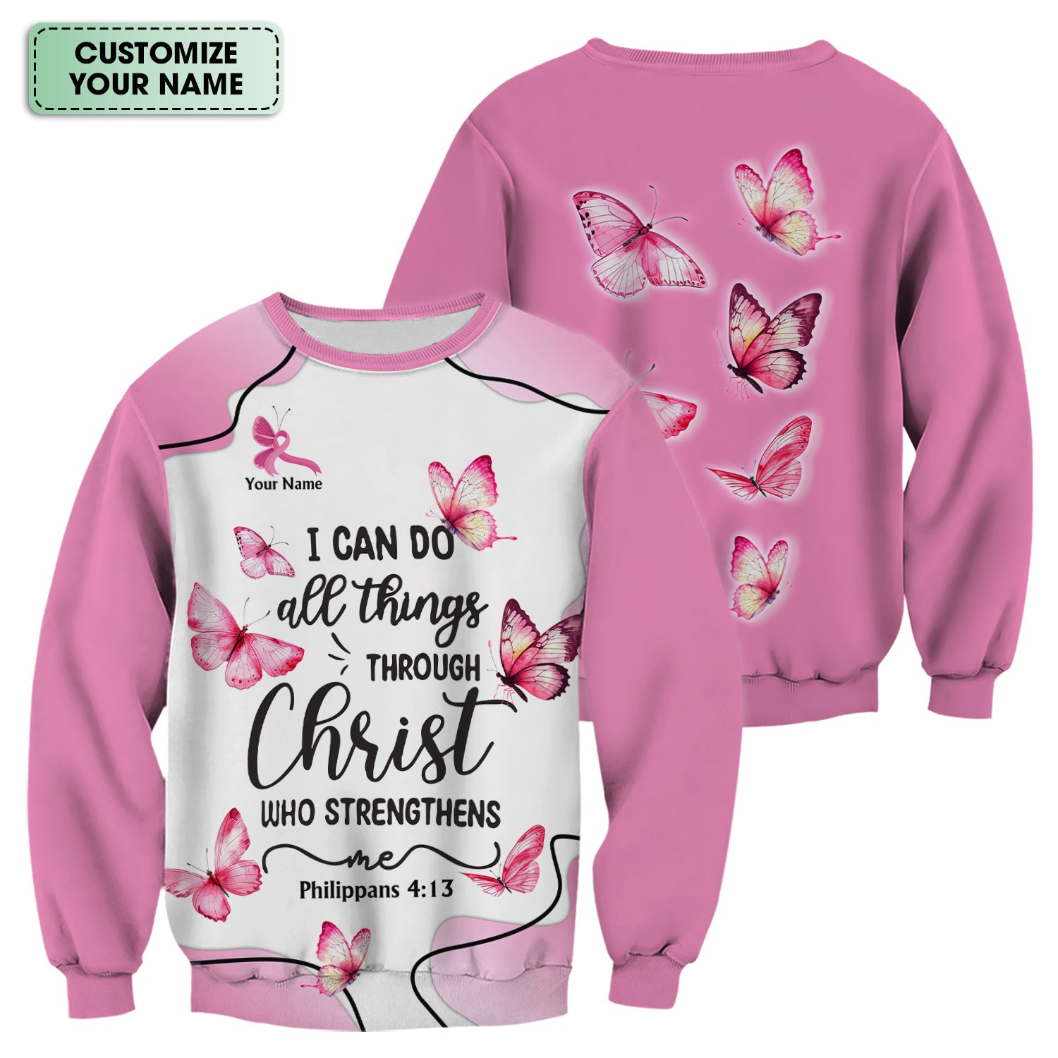 Personalized Christian Butterfly Scrub Top for Nurse -  Bible Verse All Things Through Christ - Gift for RN LPN CNA