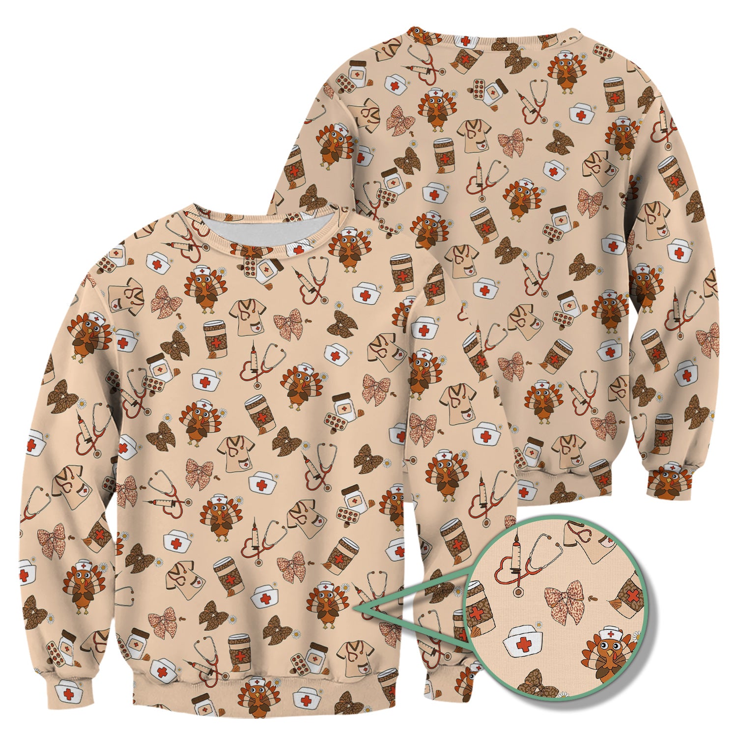 Funny Nurse Thanksgiving Scrub - Turkey & Stethoscope Medical Design - Gift for RN LPN Healthcare Workers