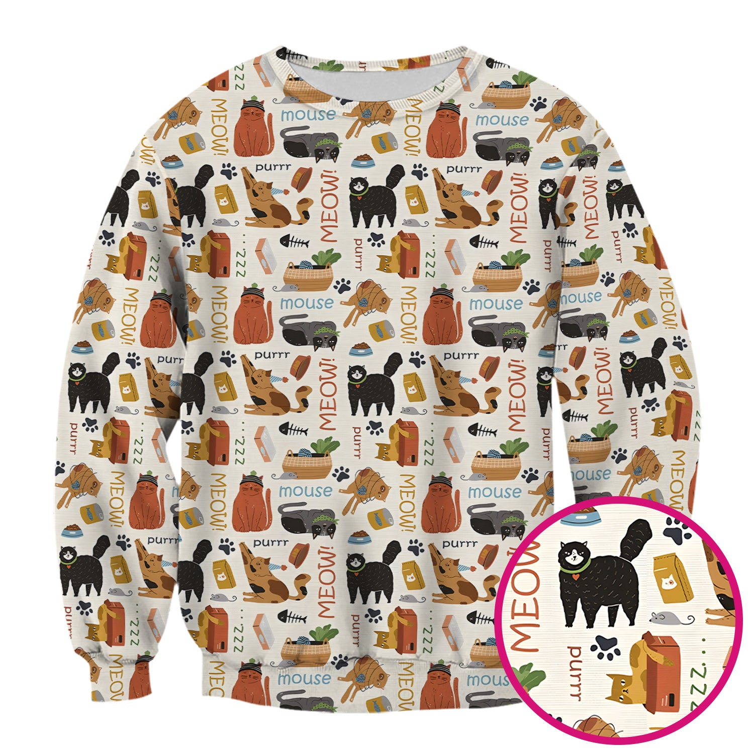 Meow Purr Cat Life Print Scrub Top, Comfortable Scrubs for Nurses