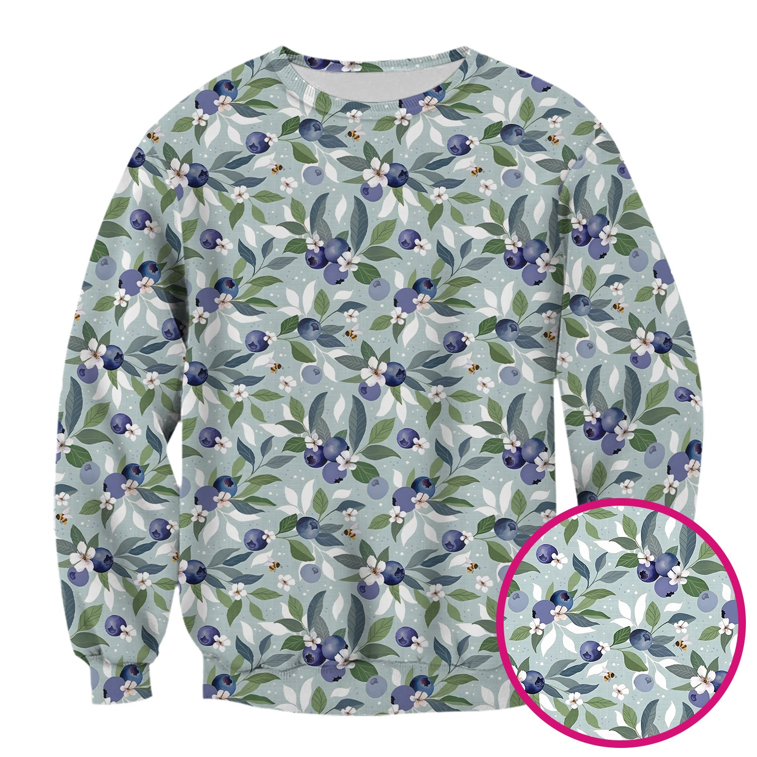 Fresh Blueberry Blossom Garden Pattern Nurse Scrub Top, Breathable Fabrics Nursing Uniform