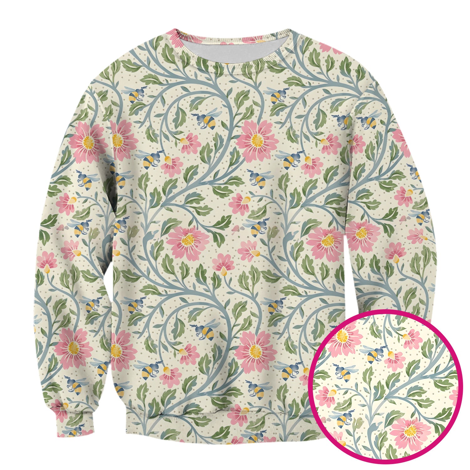 Cute Floral Bee Garden Nurse Pattern Scrub Top, Comfortable Scrubs for Nurses