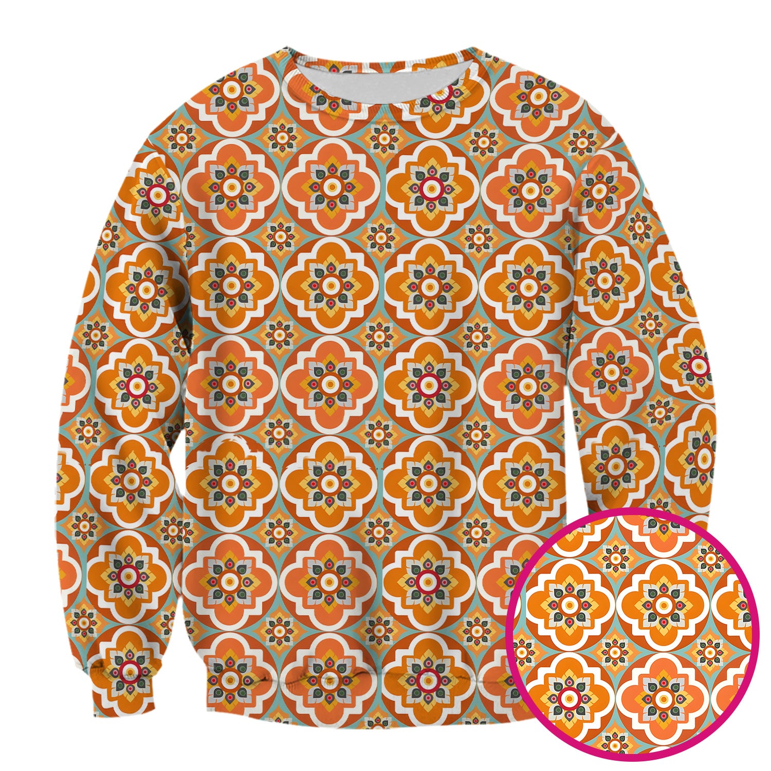 Orange Retro Geometric Floral Pattern Scrub Top, Comfortable Scrubs for Nurses