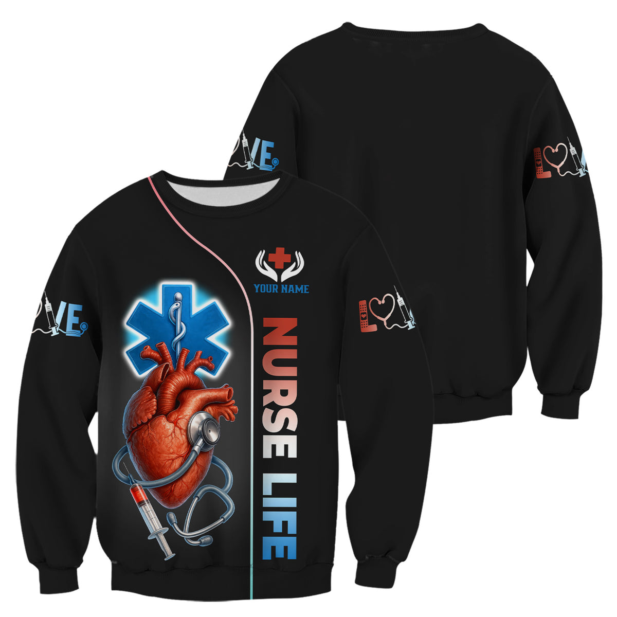 Personalized Nurse Life Scrub Top - Anatomical Heart with Stethoscope Design - Custom Name Medical Uniform for RN, LPN, CNA