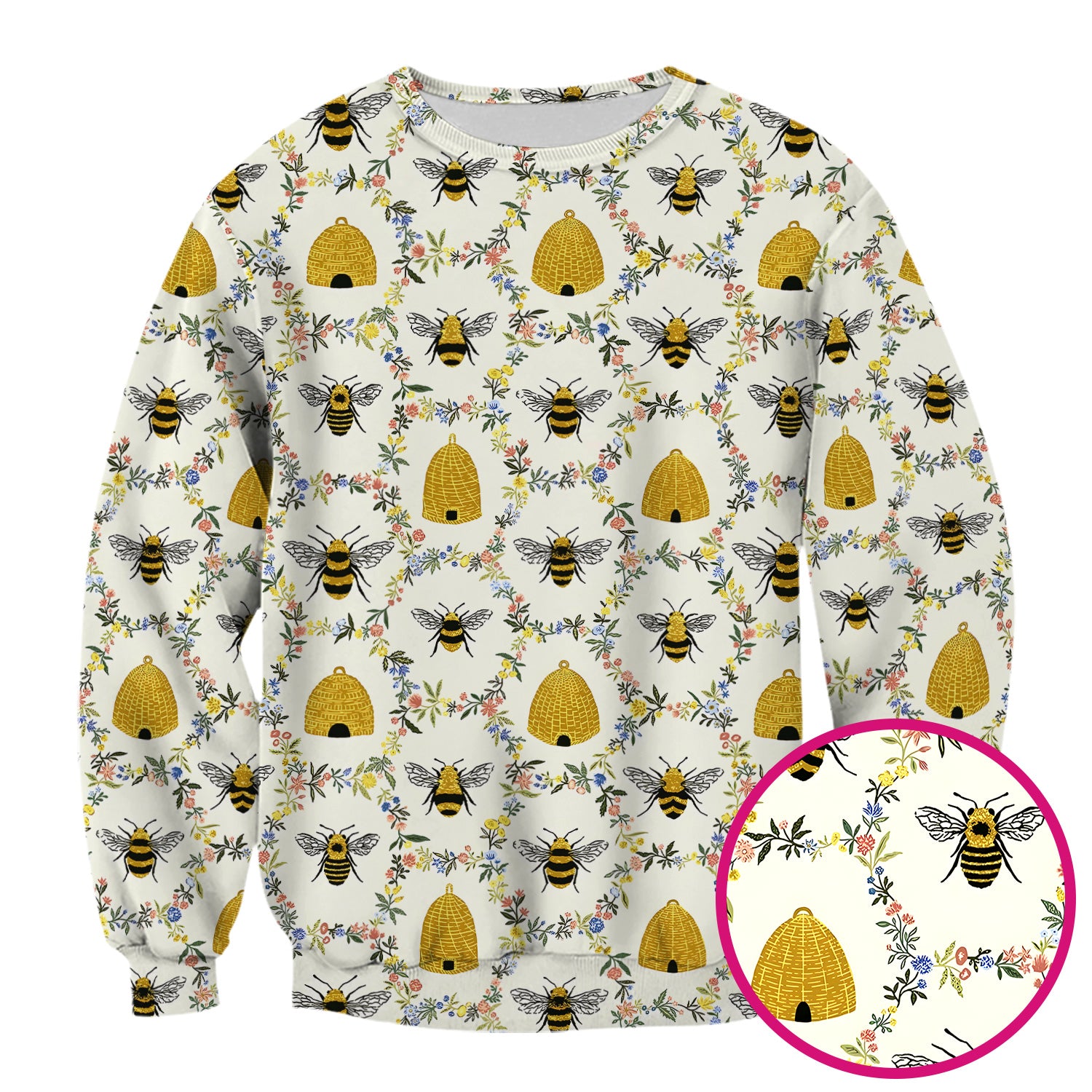 Honey Bee Beehive Floral Pattern Scrub Top, Comfortable Scrubs for Nurses