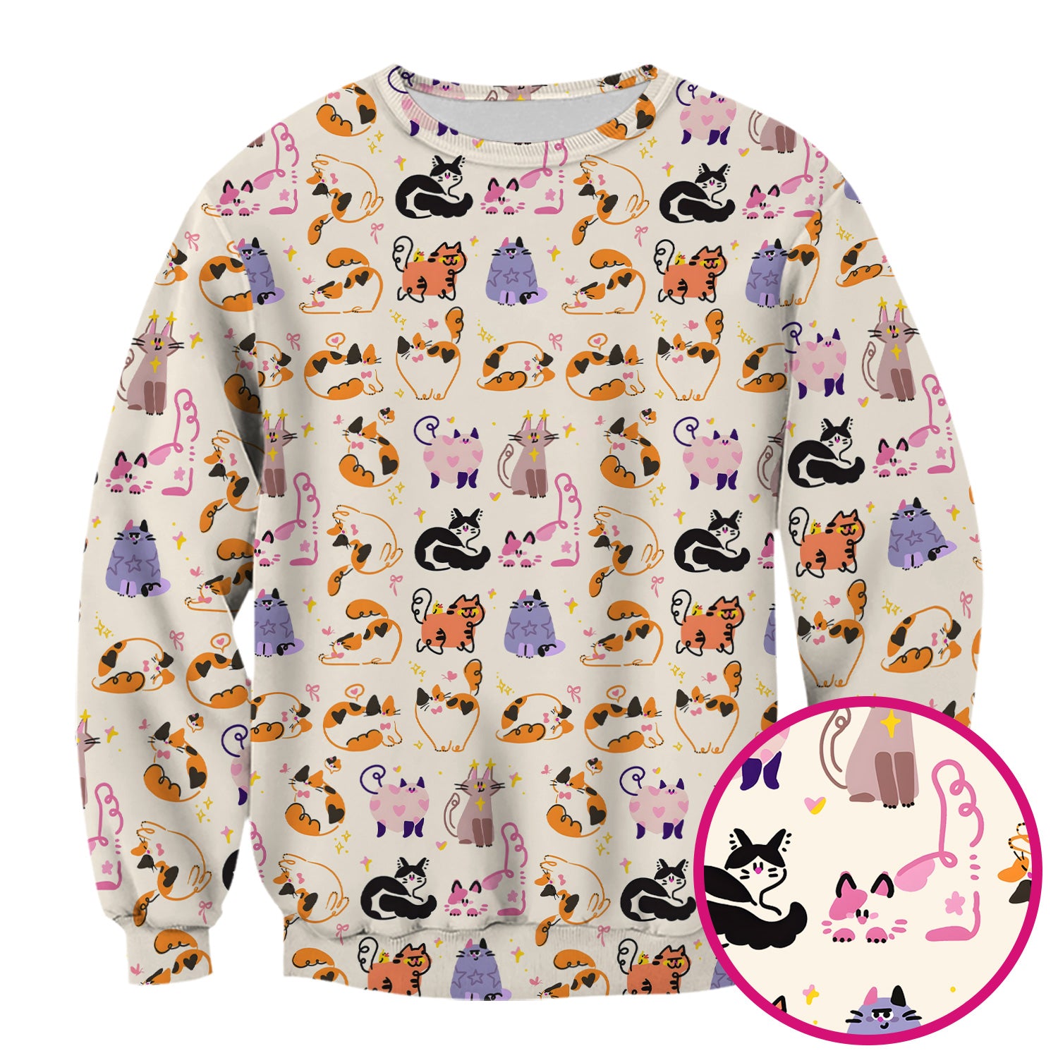 Funny Cat Pattern Scrub Top, Cute Cats Nursing Uniform For Women