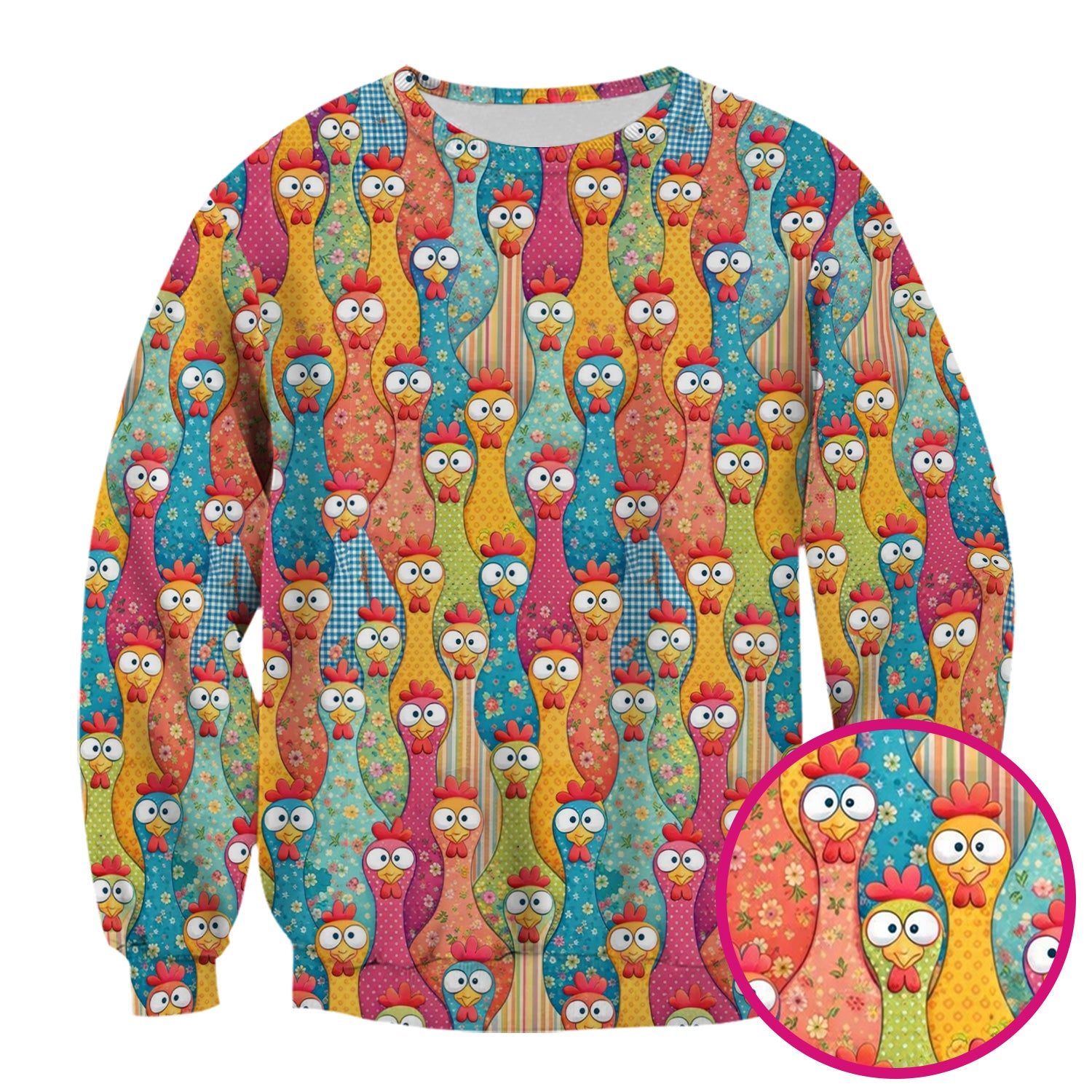 Funny Farm Chicken Cartoon Pattern Scrub Top, Comfortable Scrubs for Nurses