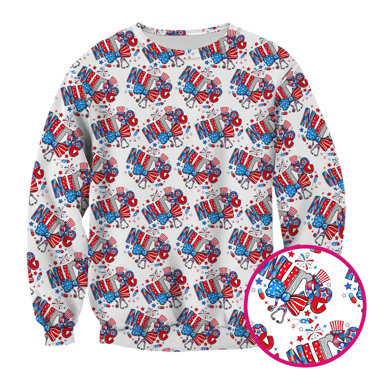 USA Nurse Stethoscope Patriotic Bow Hat Pattern Scrubs Top, Comfortable Scrubs for Nurses