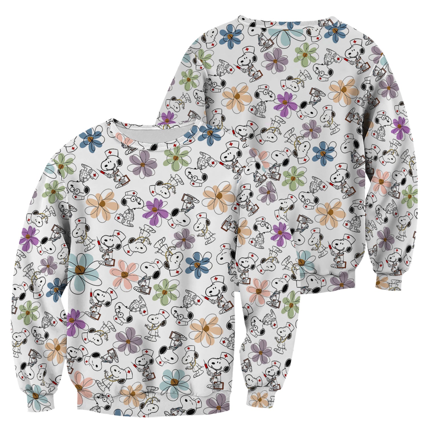 Funny Dog Doctor Scrub Top – Cute Cartoon Puppy & Flower Graphic - Gift for RN LPN CNA Healthcare Workers