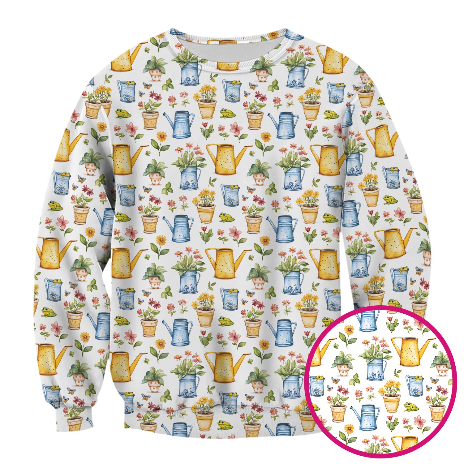 Watering Can and Flower Pot Garden Scrub Top, Comfortable Scrubs for Nurses