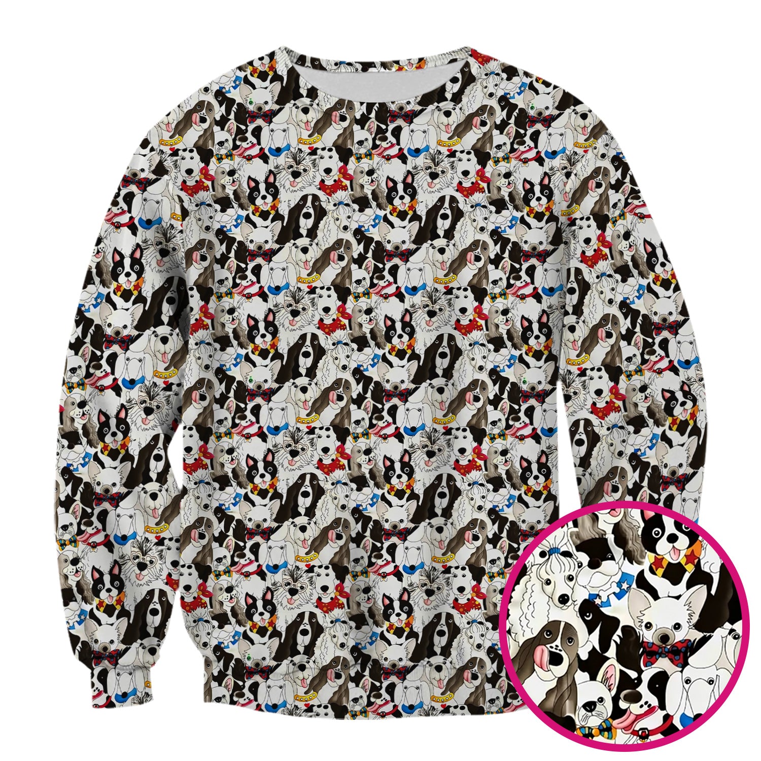 Cute Dog Cartoon All Over Print Scrub Top, Breathable Fabrics Nursing Uniform