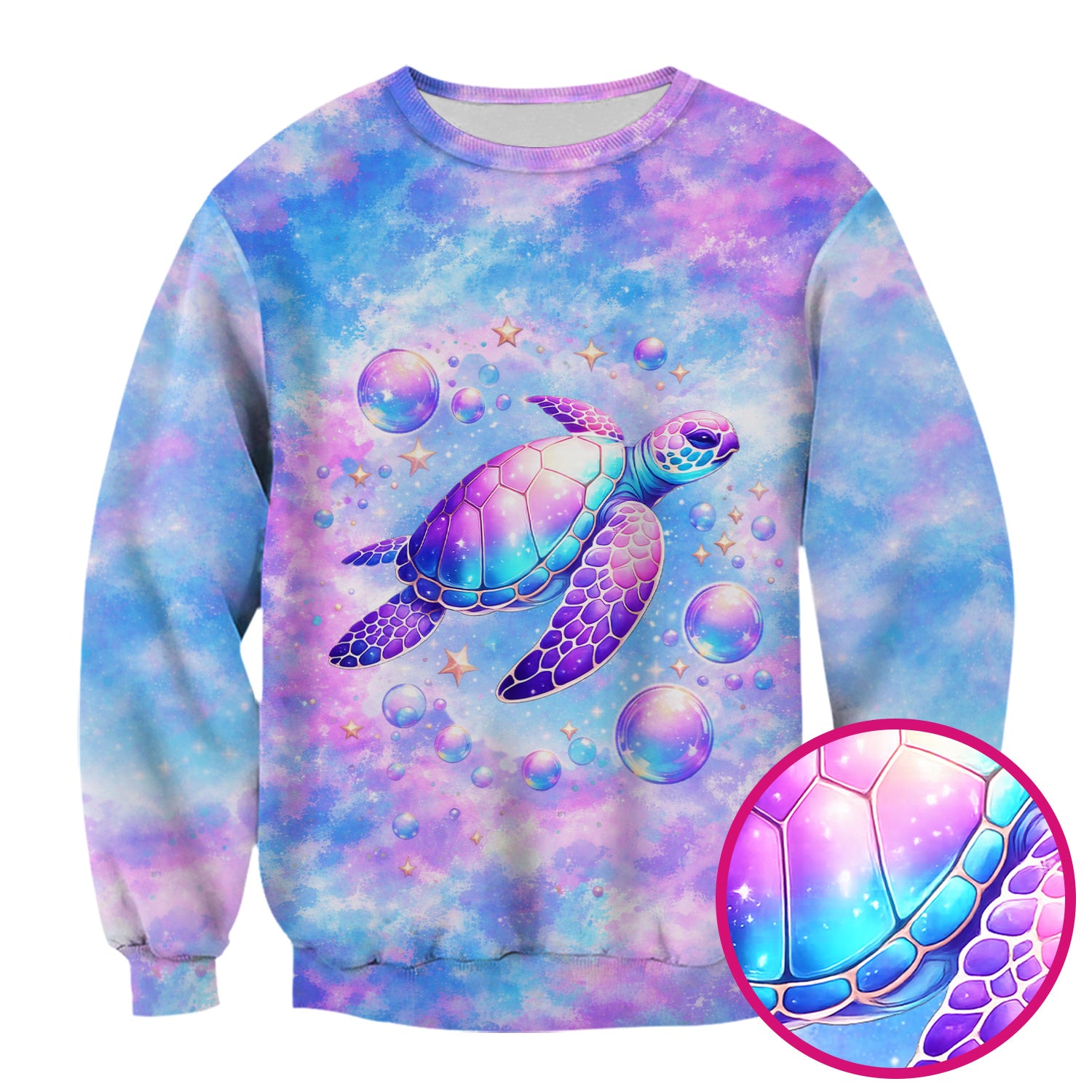 Pastel Galaxy Sea Turtle Bubble Art Scrub Top, Breathable Fabrics Nursing Uniform
