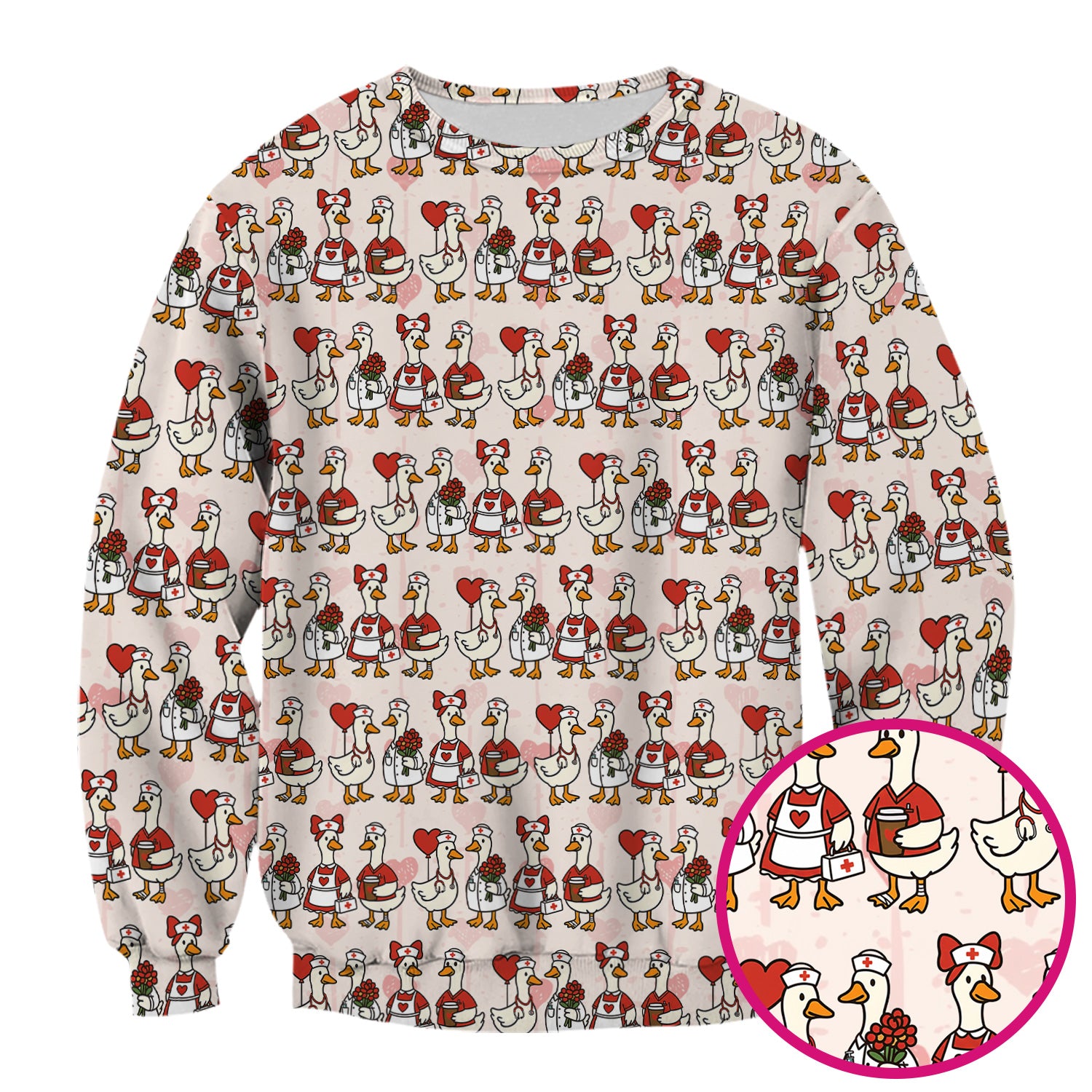Valentine Nurse Goose Pattern Scrub Top, Comfortable Scrubs for Nurse