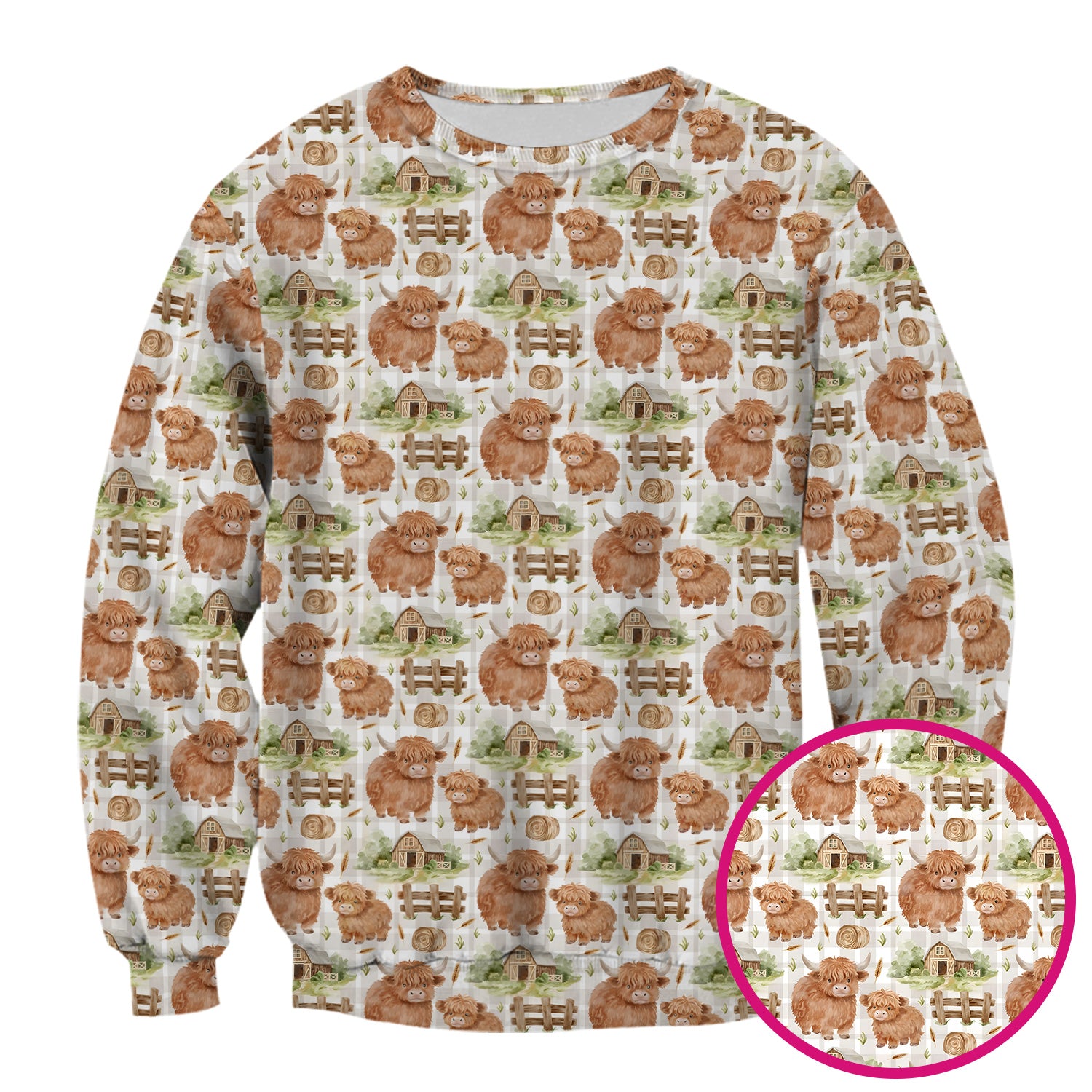 Cute Highland Cow With Farm Barn Fence Scrub Top, Comfortable Scrubs for Nurses
