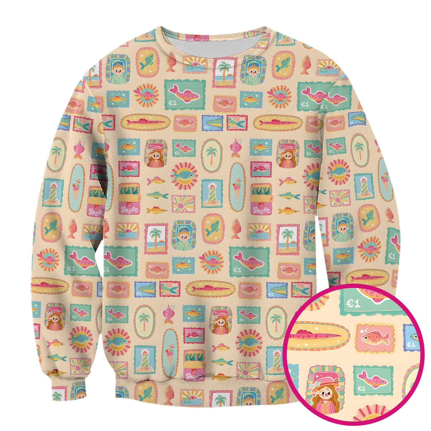 Coastal Vintage Postage Stamp Pattern Scrub Top, Comfortable Scrubs for Nurses