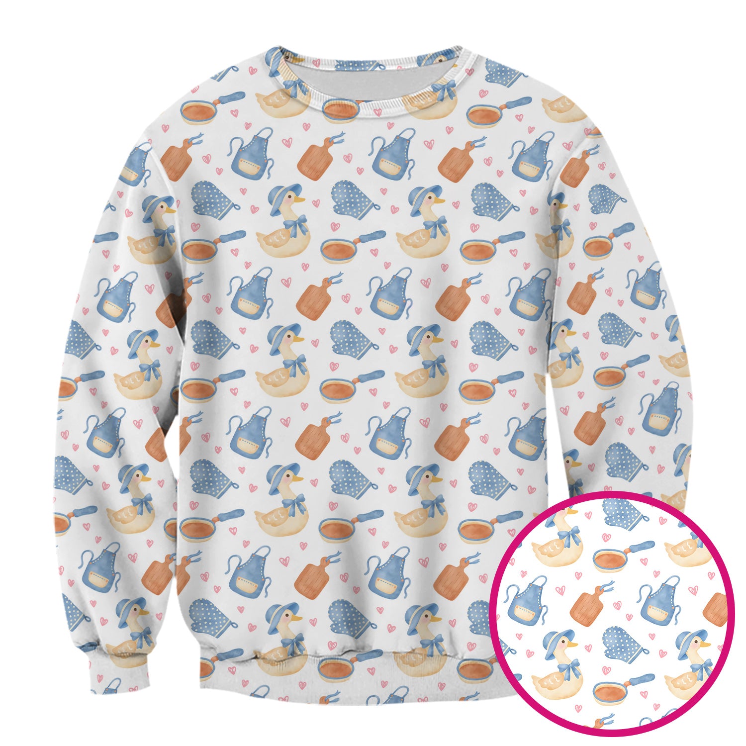 Duck Apron Kitchen Utensil Heart Pattern Scrub Top, Comfortable Scrubs for Nurses