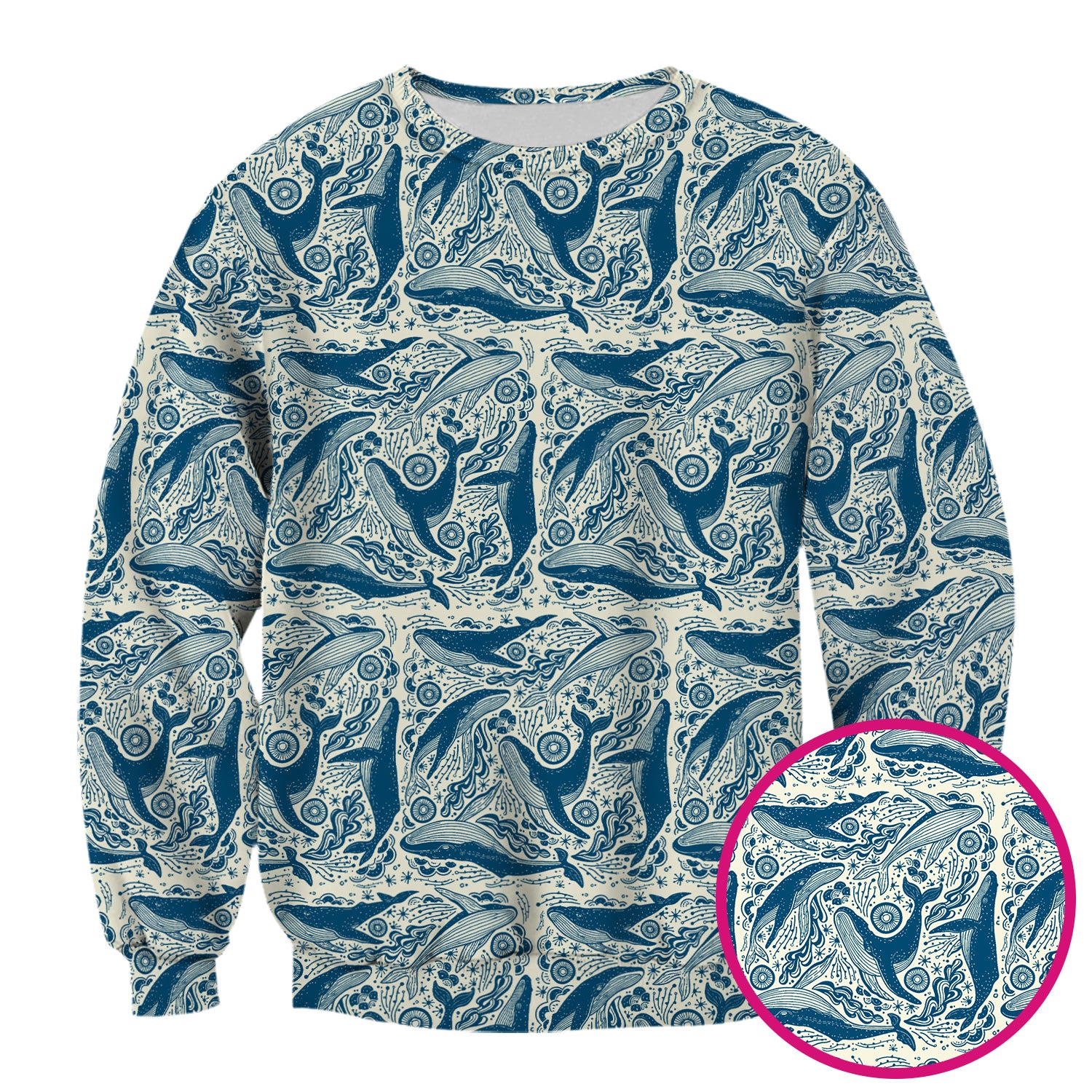 Blue Whale Ocean Pattern Scrub Top, Breathable Fabrics Nursing Uniform