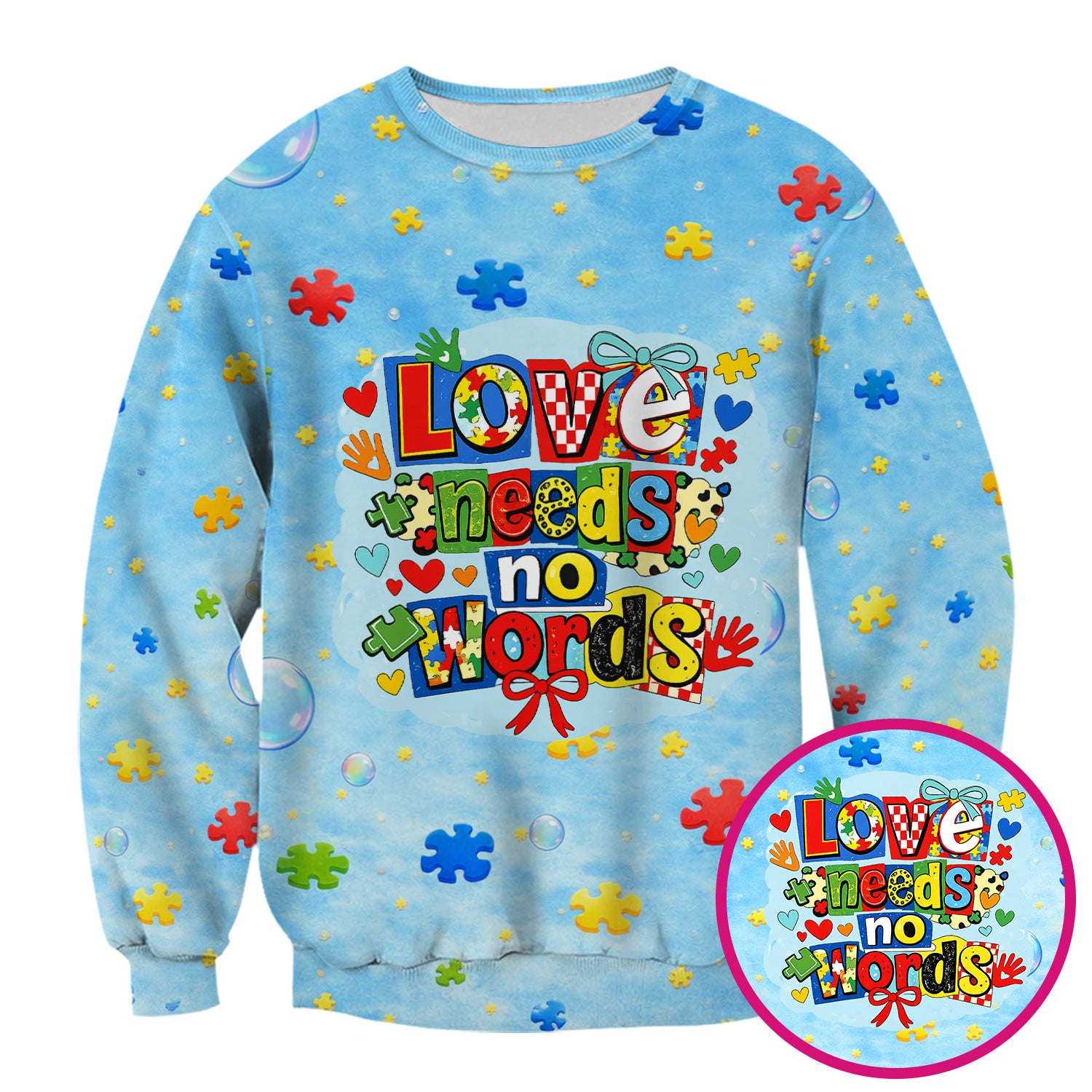 Autism Awareness Nurse Puzzle Love Needs No Words Pattern Scrub Top, Comfortable Scrubs for Nurses