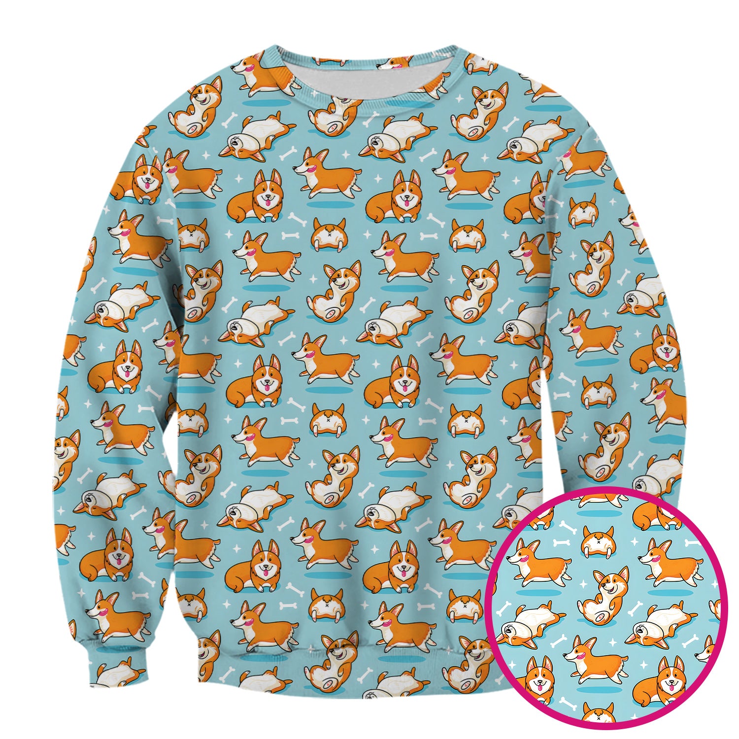 Corgi Dog Playing Rolling Bone Pattern Scrub Top, Breathable Fabrics Nursing Uniform