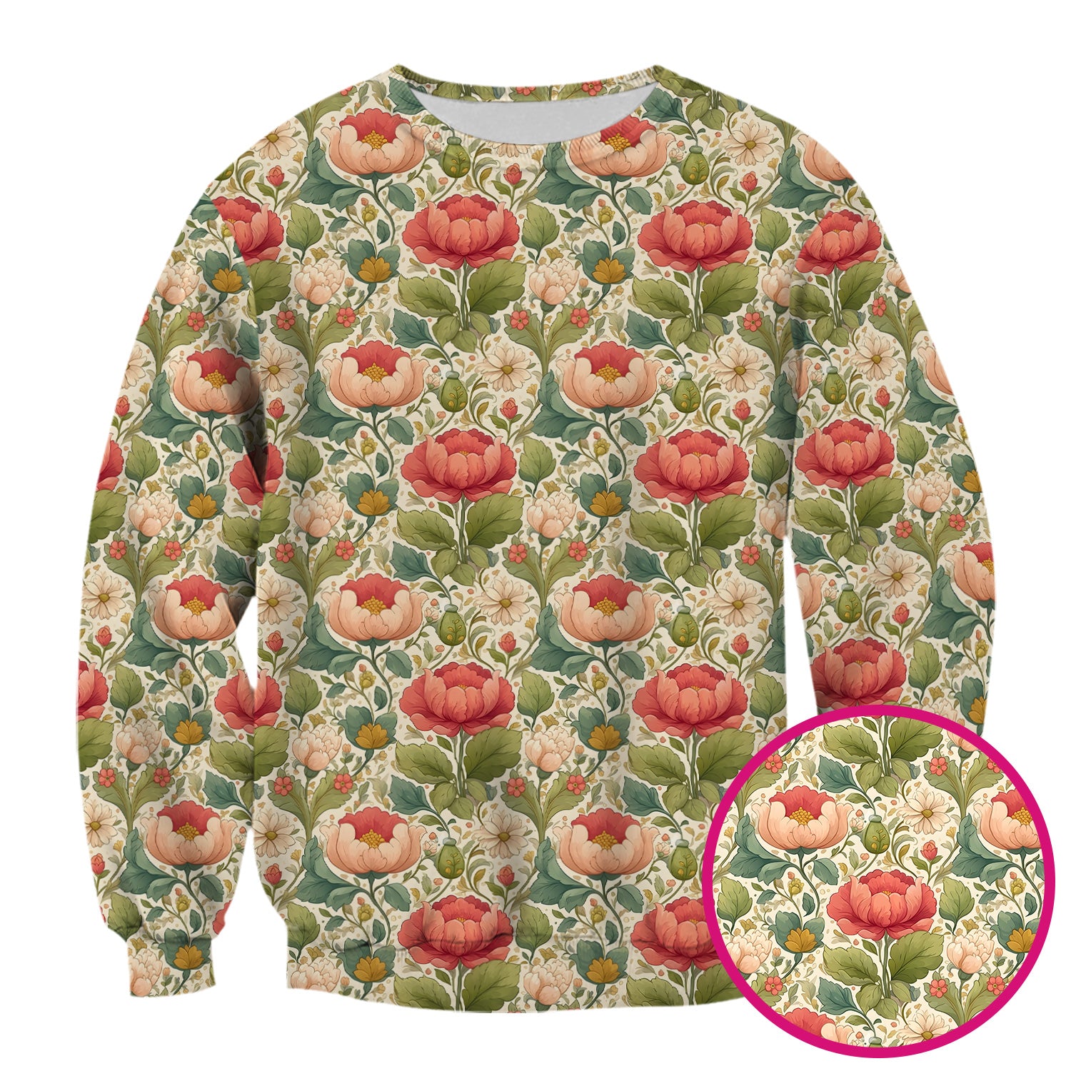 Vintage Botanical Peony Floral Pattern Scrub Top, Breathable Fabrics Nursing Uniform