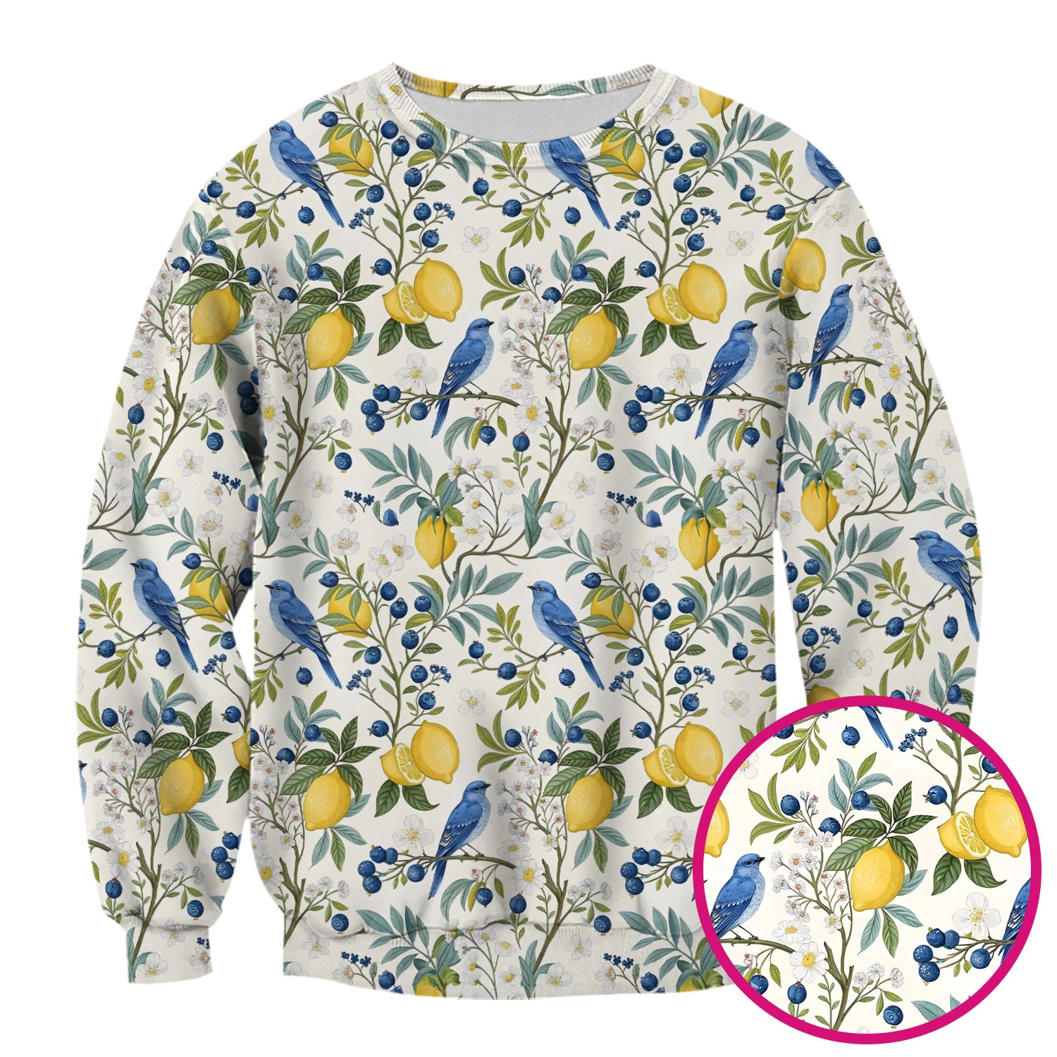 Cute Bluebird Lemon Berry Pattern Scrub Top, Comfortable Scrubs for Nurses