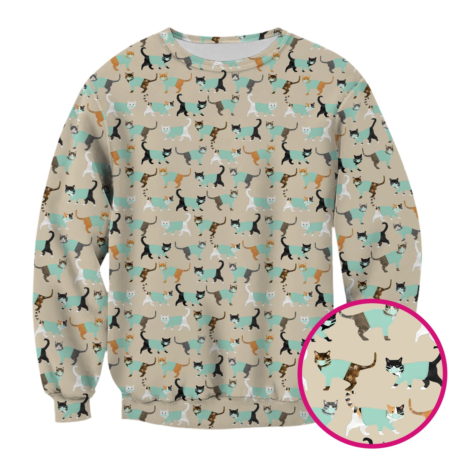 Playful Cat Nurse All Over Print Scrub Top, Comfortable Scrubs for Nurses