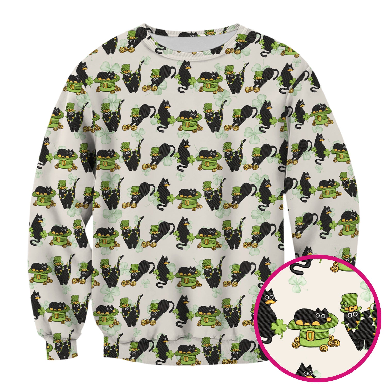 St. Patrick Black Cat Clover Print Nurse Scrub Top, Comfortable Scrubs for Nurses