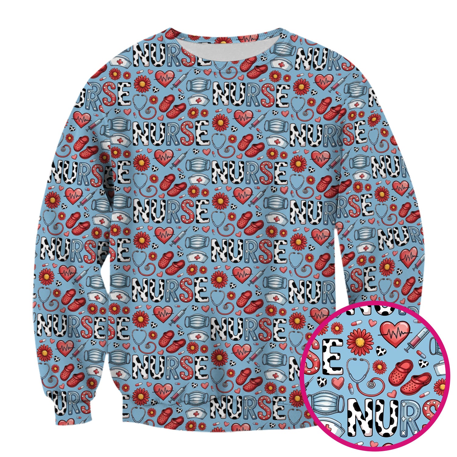 Cute Nurse Medical Icon Pattern Scrub Top, Comfortable Scrubs for Nurses