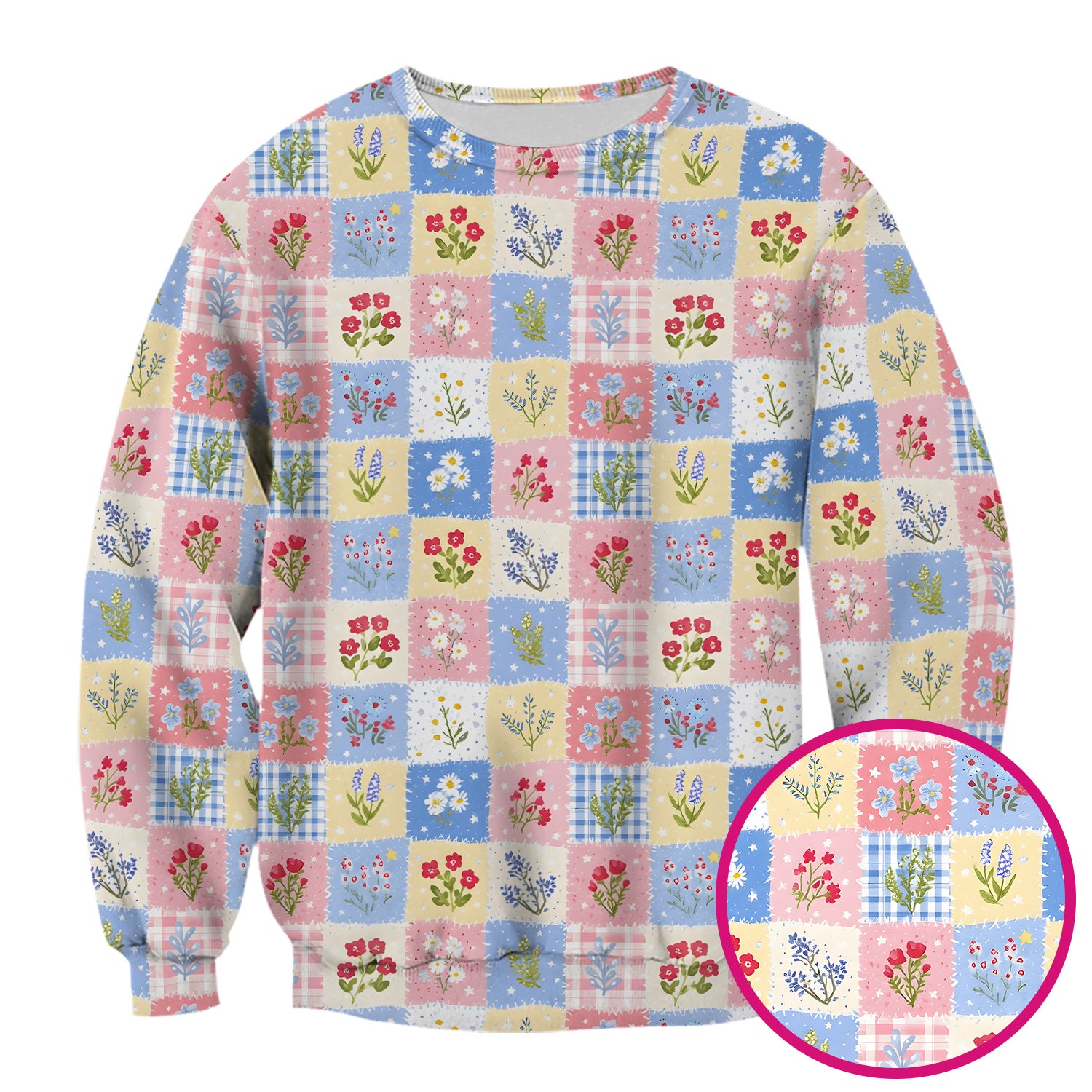 Pastel Patchwork Wildflower Garden Print Scrub Top, Comfortable Scrubs for Nurses