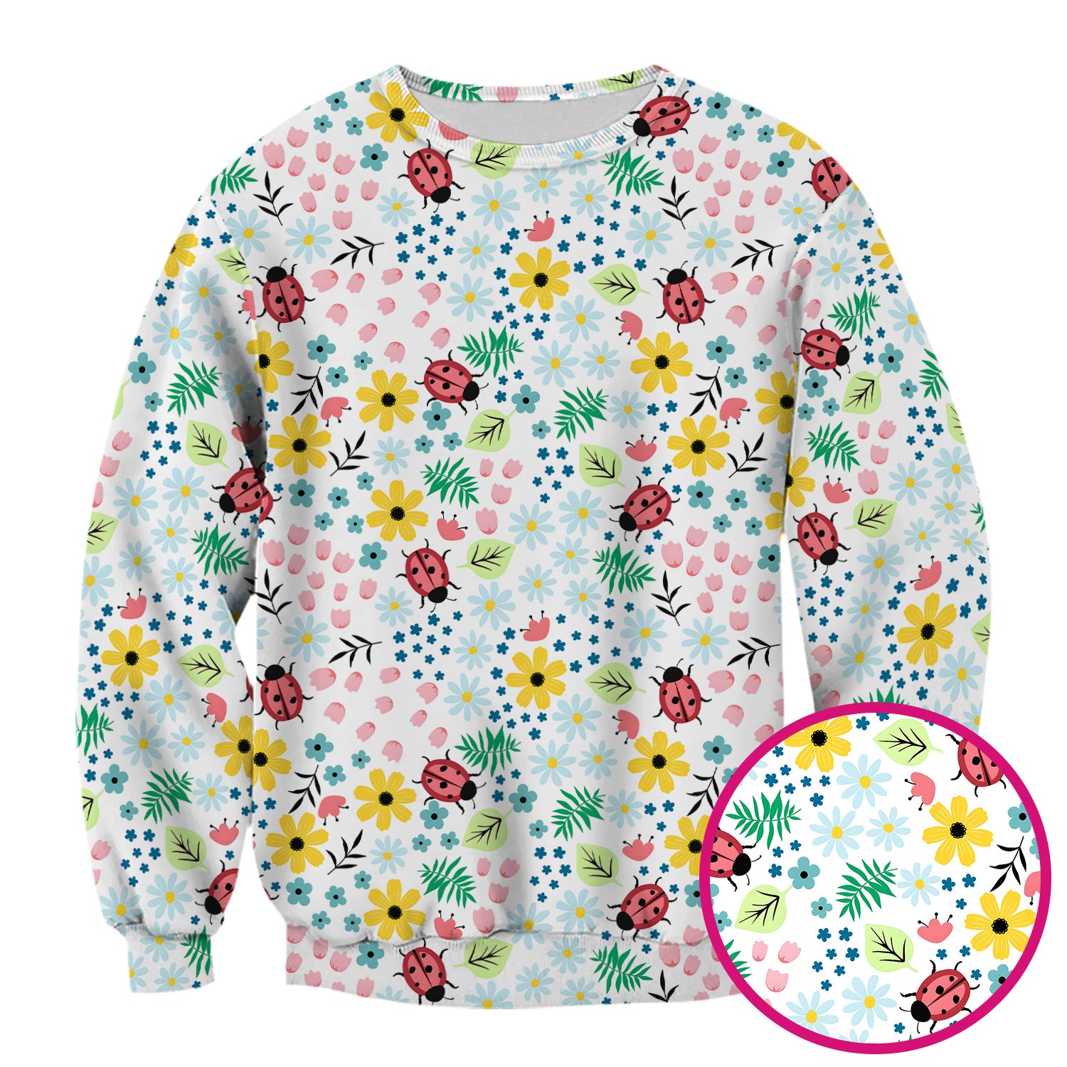 Cute Ladybug Floral Garden Print Scrub Top, Comfortable Scrubs for Nurses